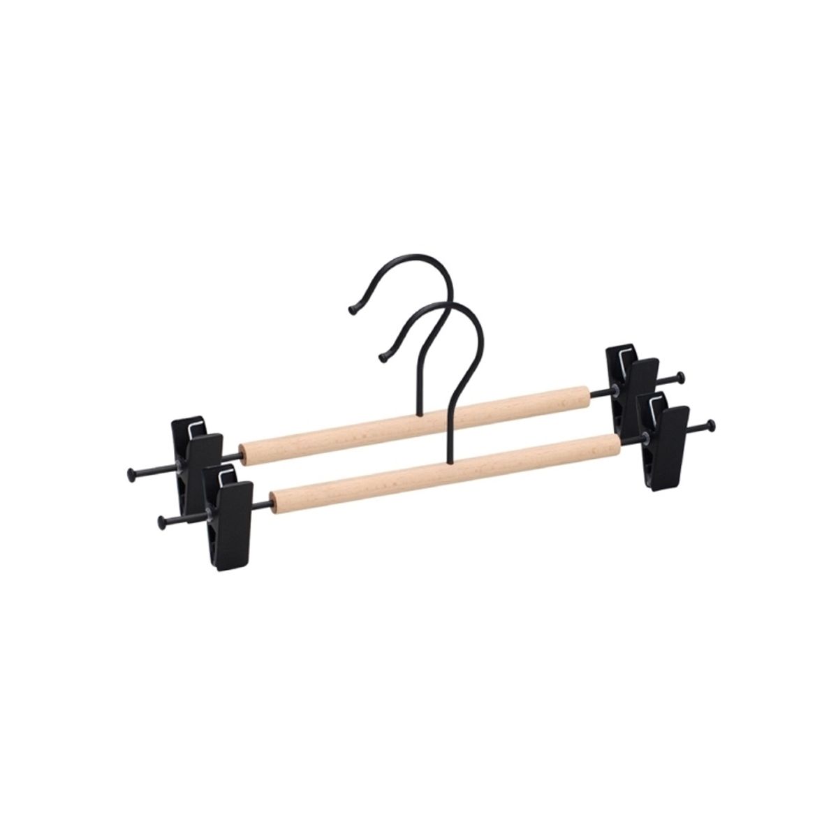 Domoletti Metal Hanger Wood Round Bar Black 2Pcs