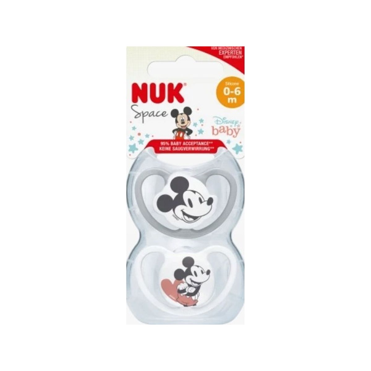 Nuk Sut Silikone Gr.1 Disney Mickey Space 2 Stk. Grå/Hvid