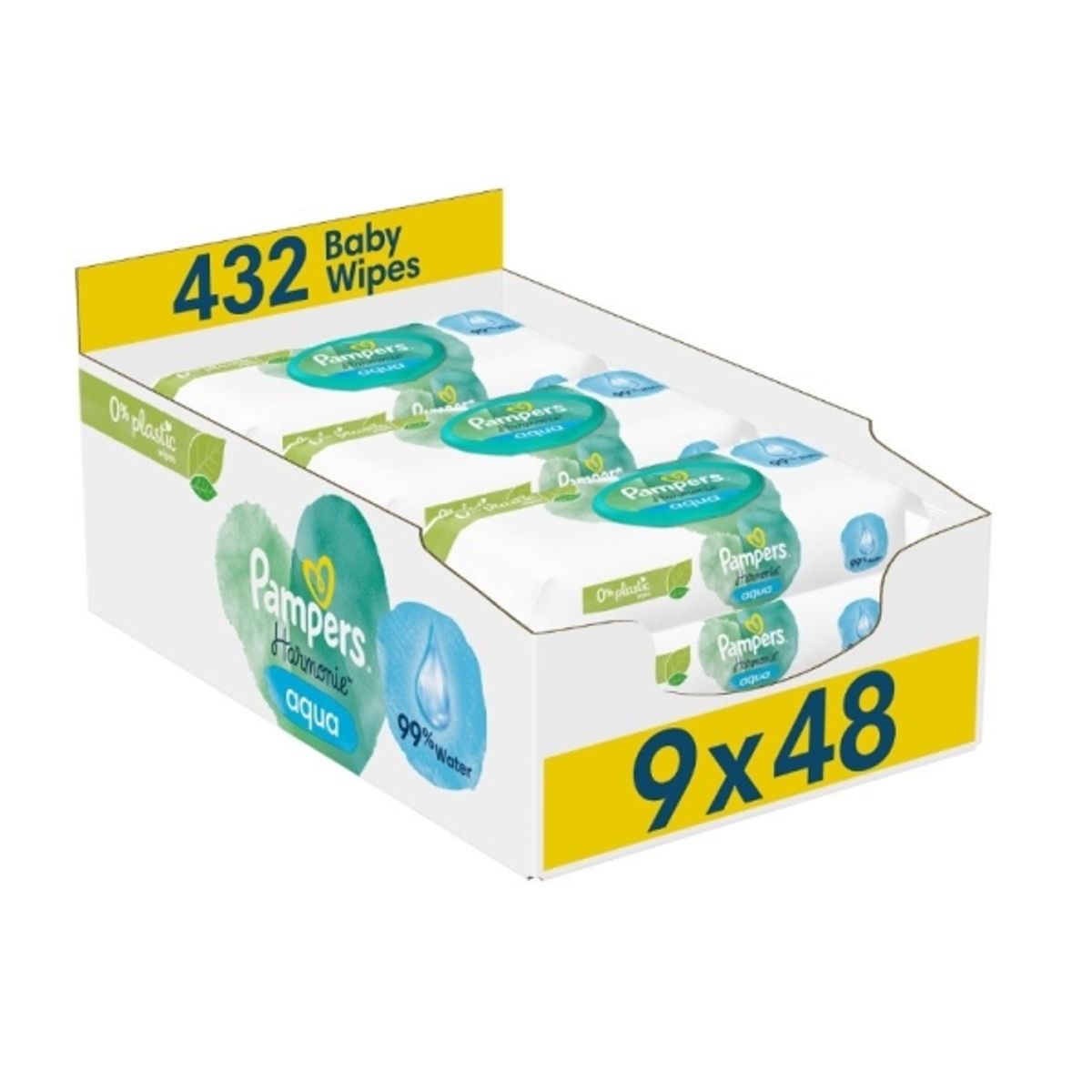 Pampers Harmonie Aqua Vådservietter 0% Plast 9X48 Stk.