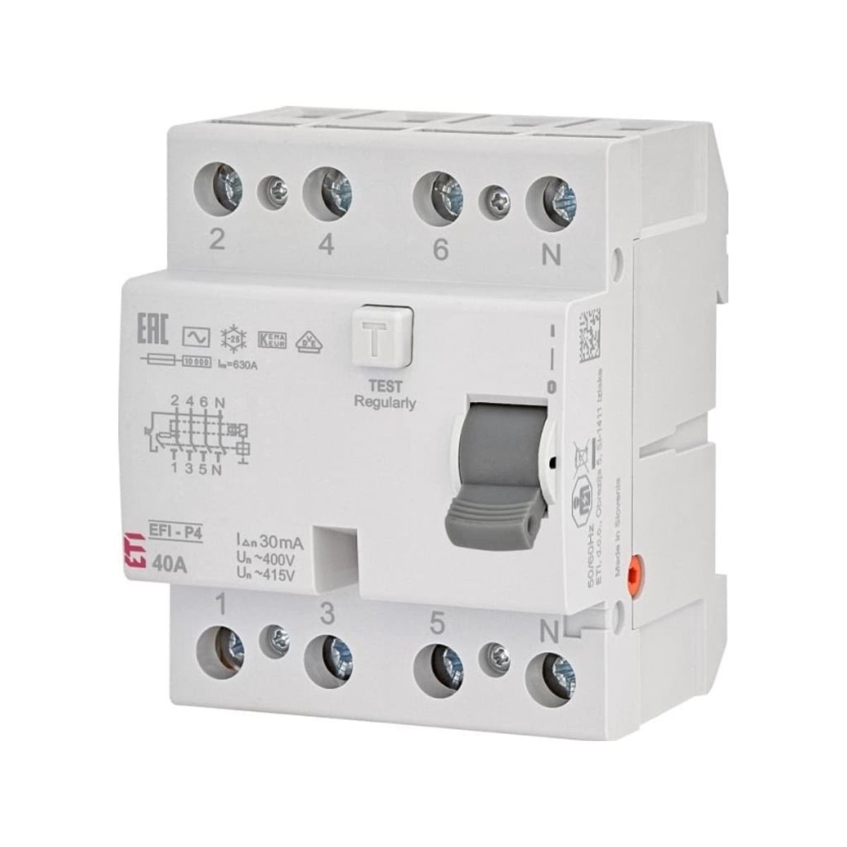 Eti-Polam Residual Current Circuit Breaker 4P 40A 0.03A Type Ac Efi-P4 Ac 40/0.03 002061612