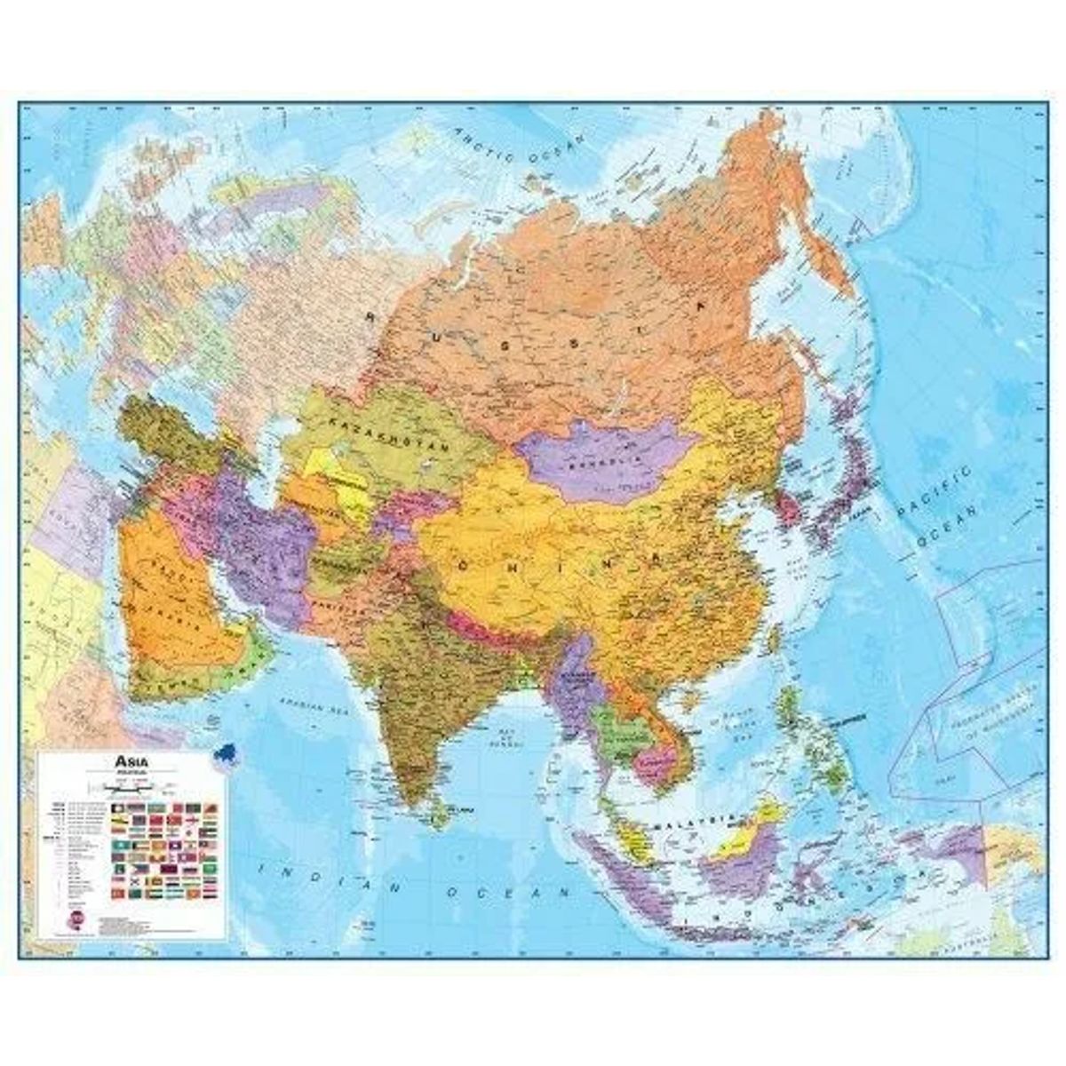 Asia political wall map paper