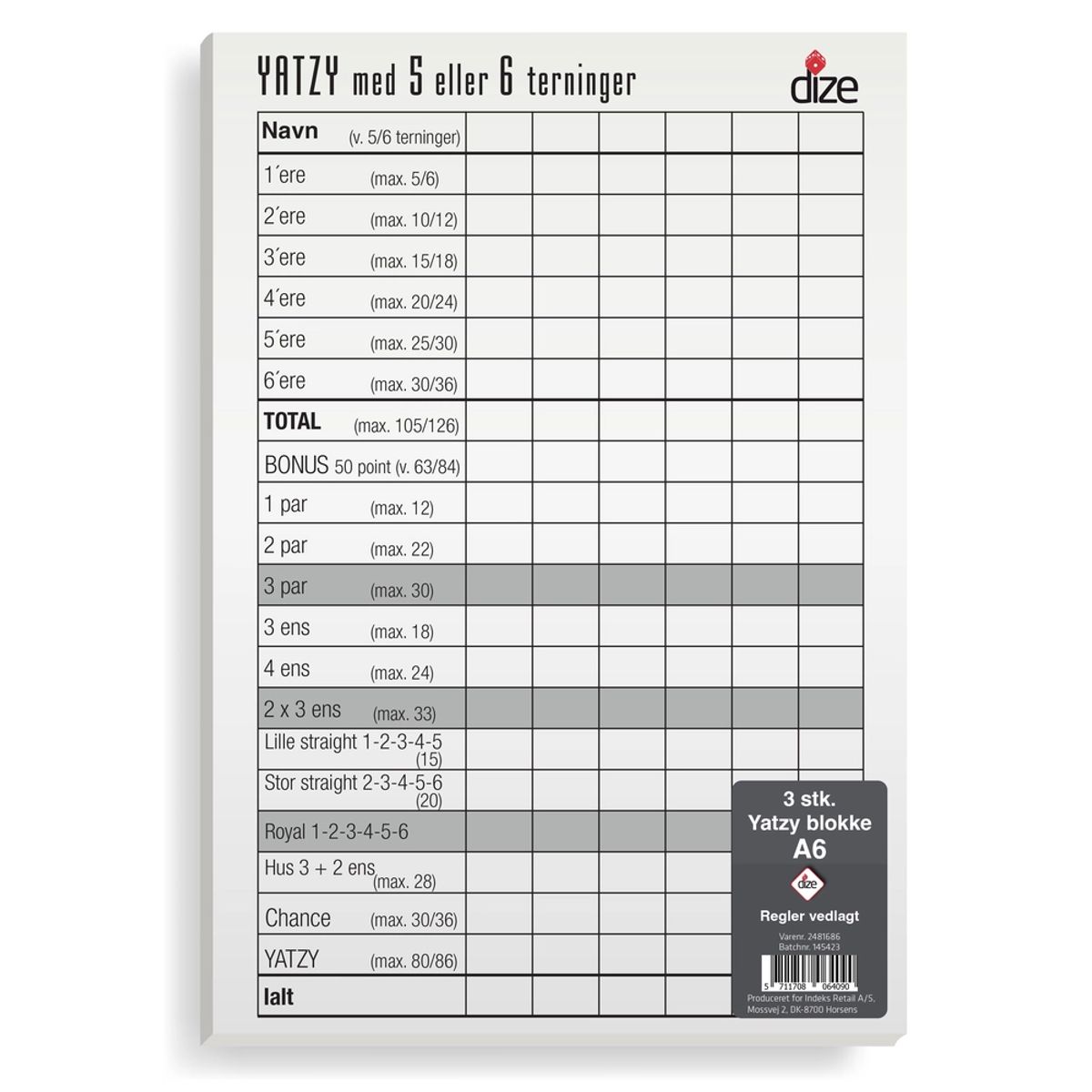 Yatzy blok A6 3-pak