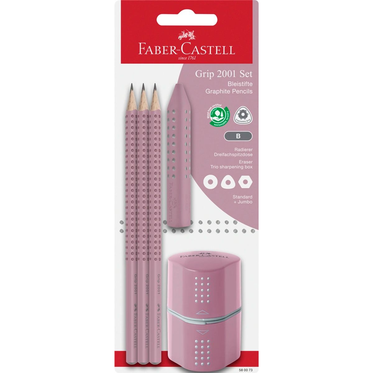 Blistersæt Faber-Castell grip 2001 rose