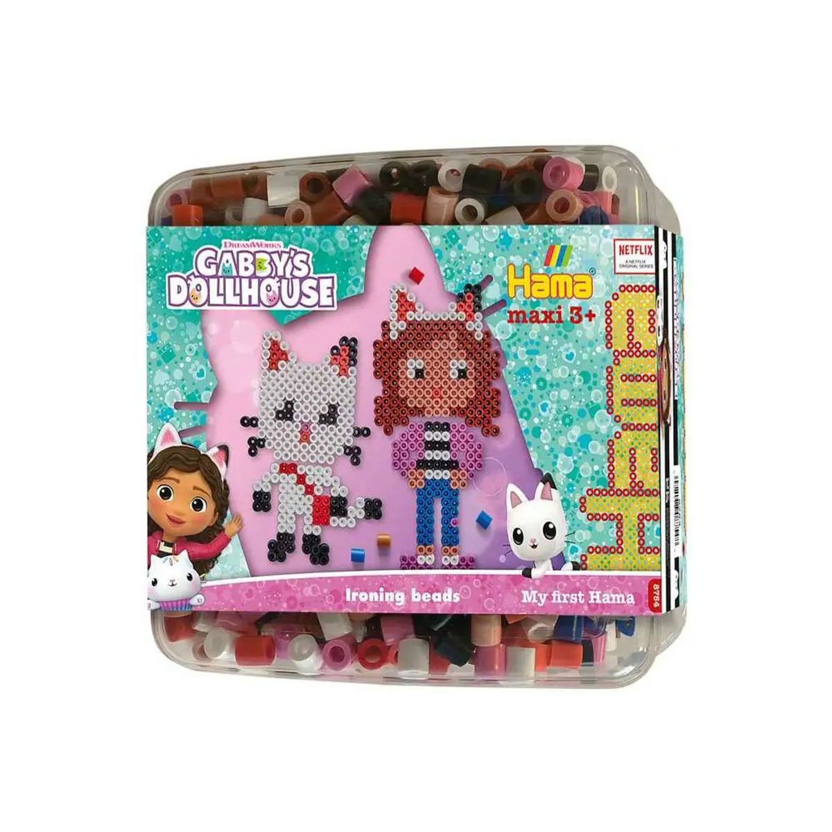 Hama maxi Gabby's Dollhouse perler og plade i bøtte