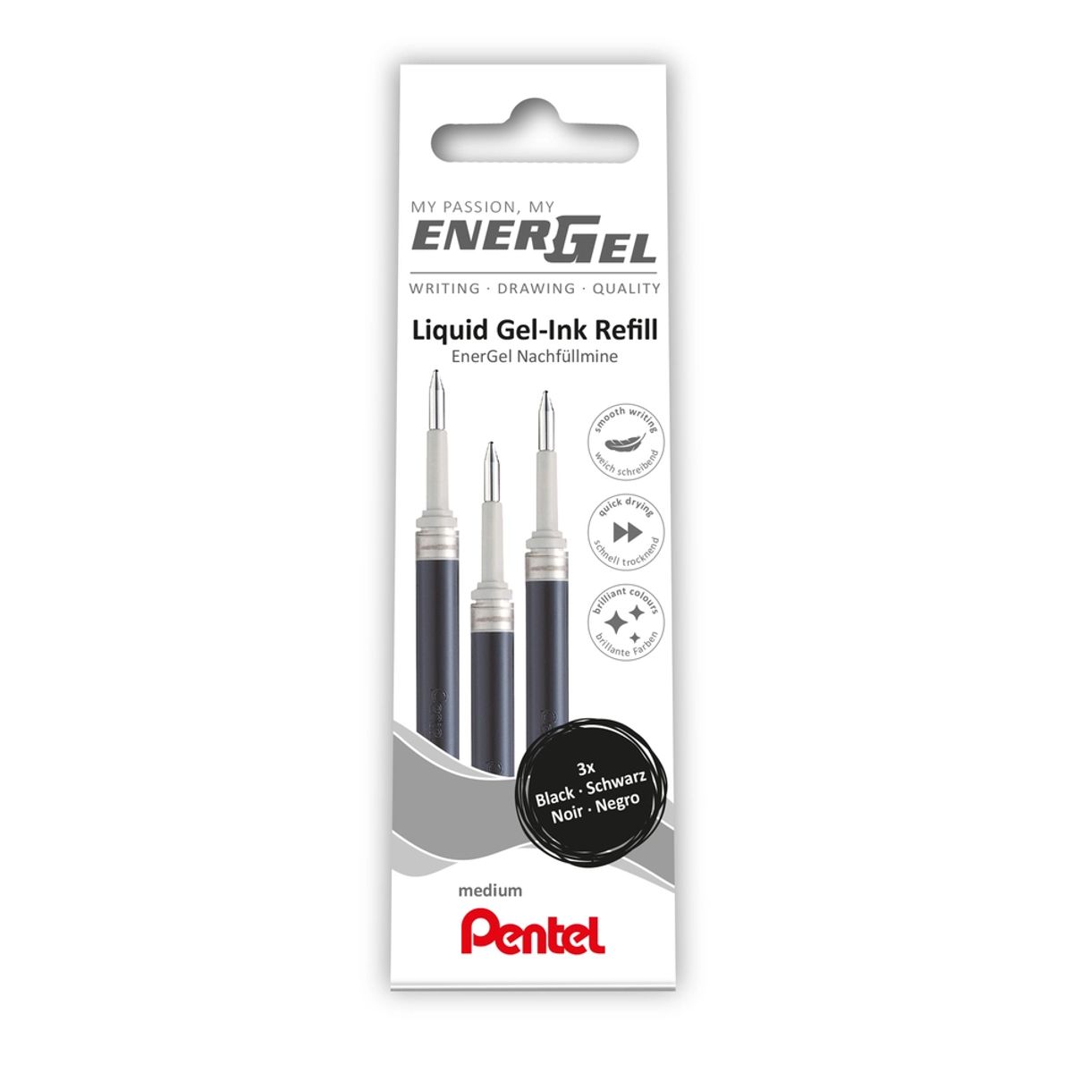 Refill Pentel 3 stk Energel 0,7mm sort