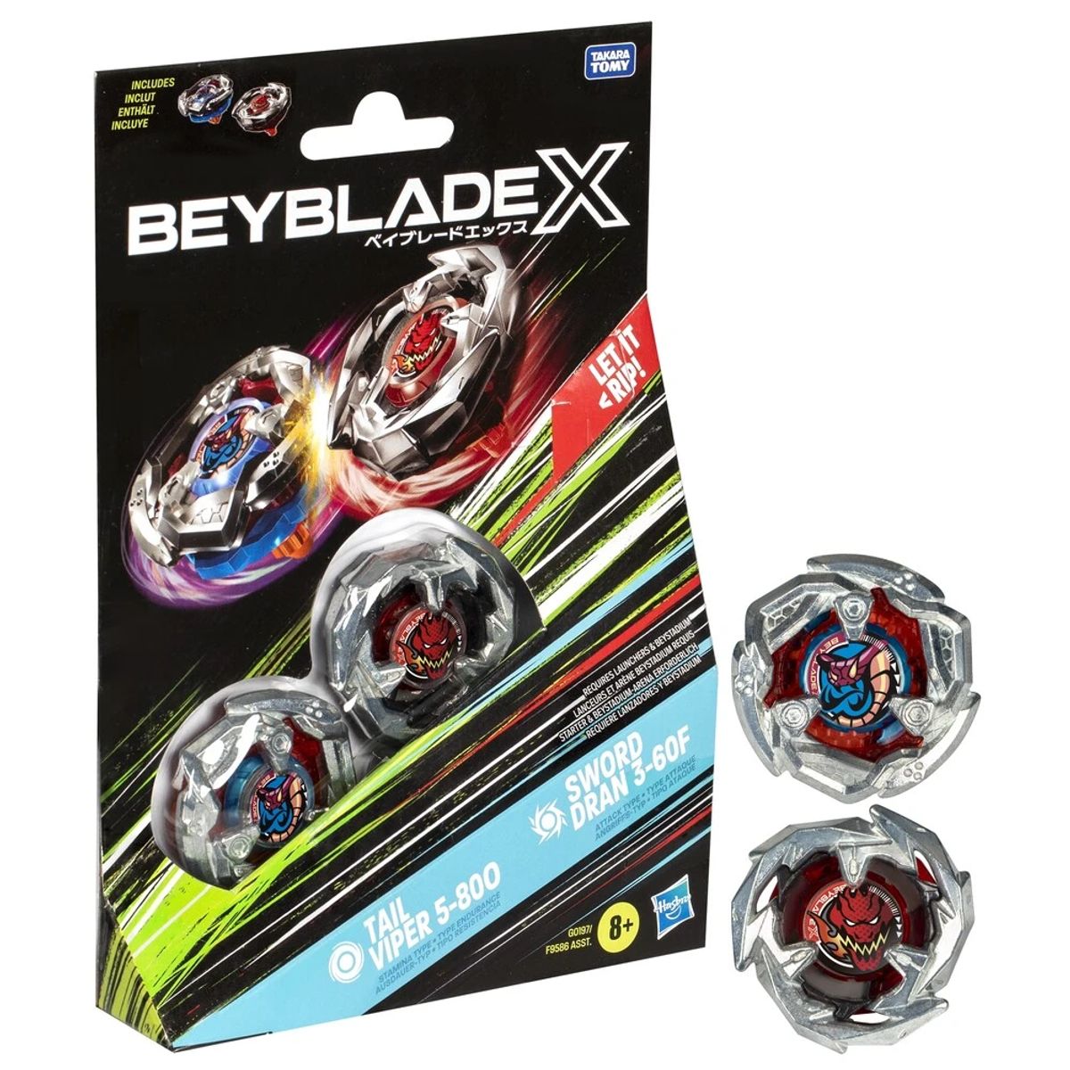 Beyblade X Tail Viper 5-80O & Sword Dran 3-60F Top Dual Pack