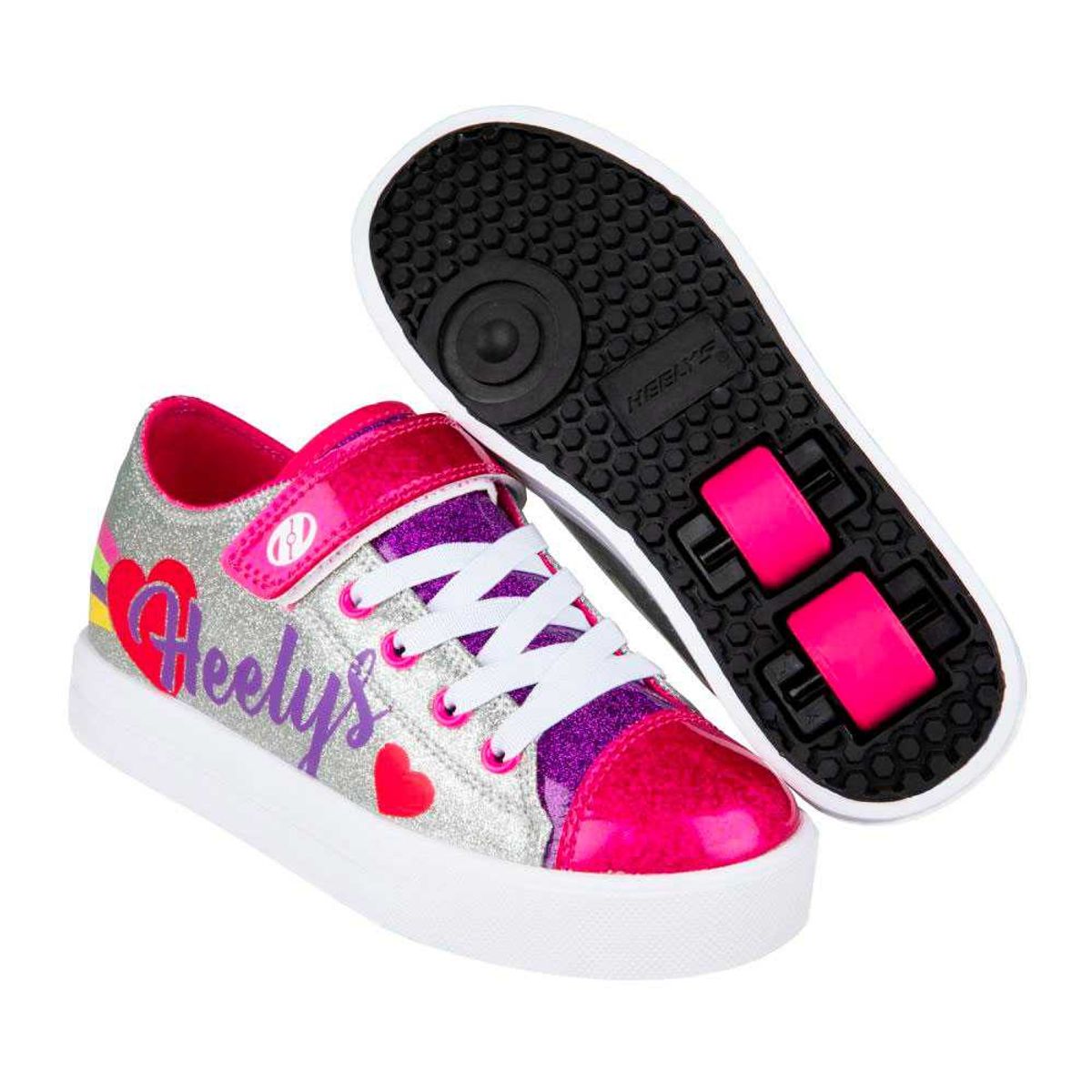 Heelys X2 Snazzy Sølv Rullesko Rainbow Hearts