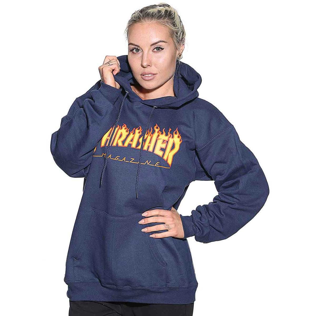 Thrasher Flame Logo Hættetrøje Navy Blå