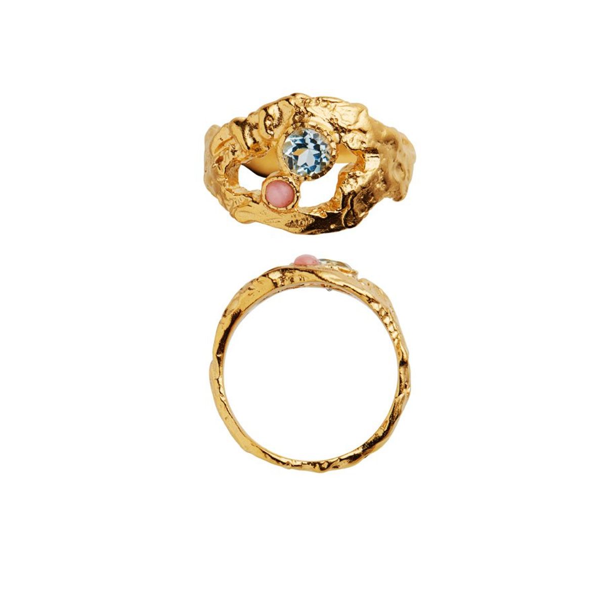 My Love w. blue topaz/pink opal Stone Ring - 52