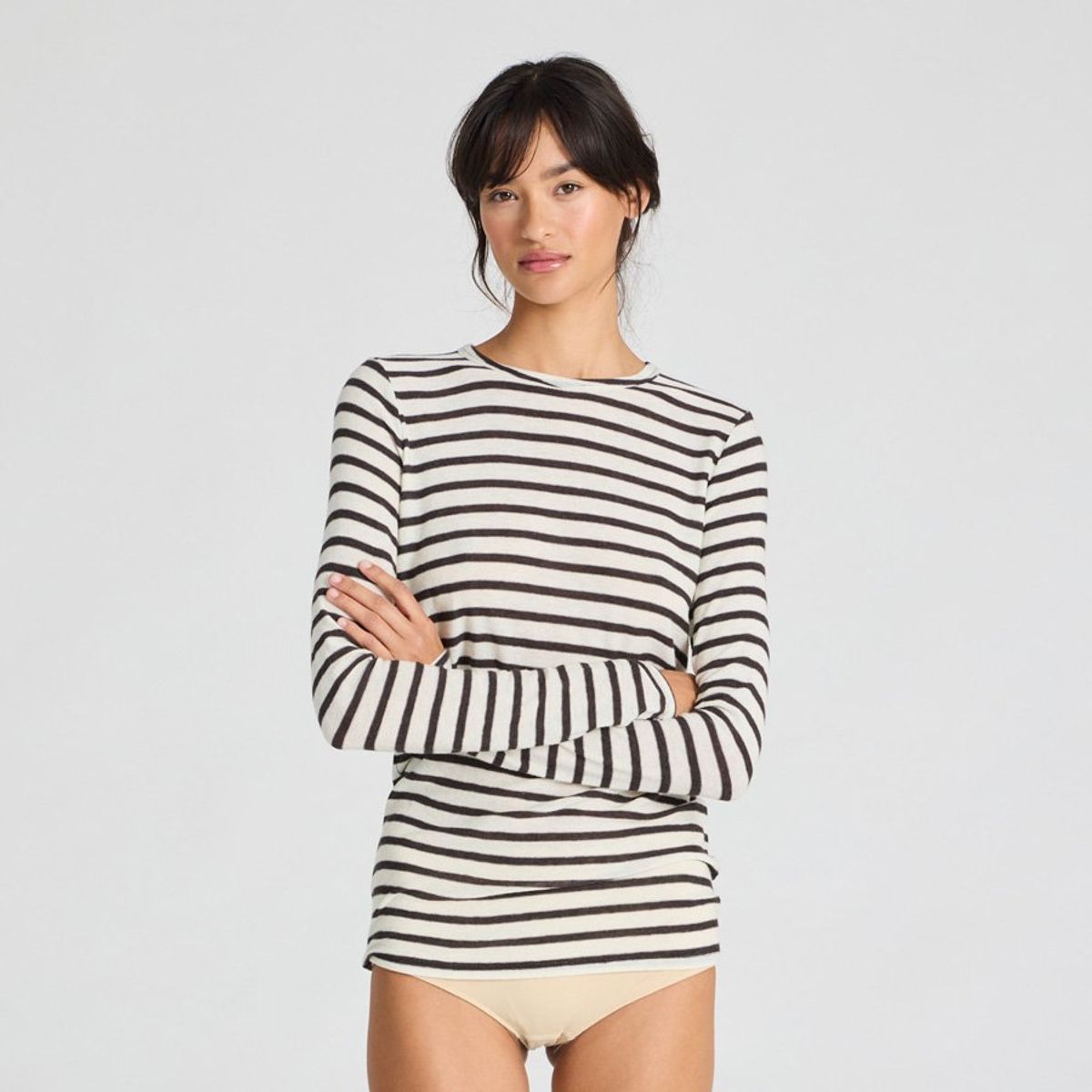 Thyra L/S Wool Sailor Top Reverse dark grey stripe - XS