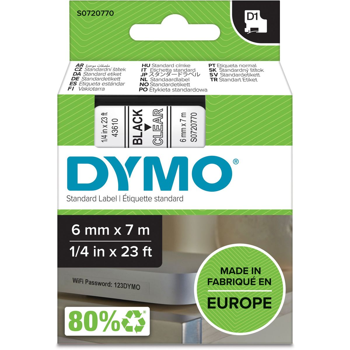 Dymo D1 tape 6mm sort/klar