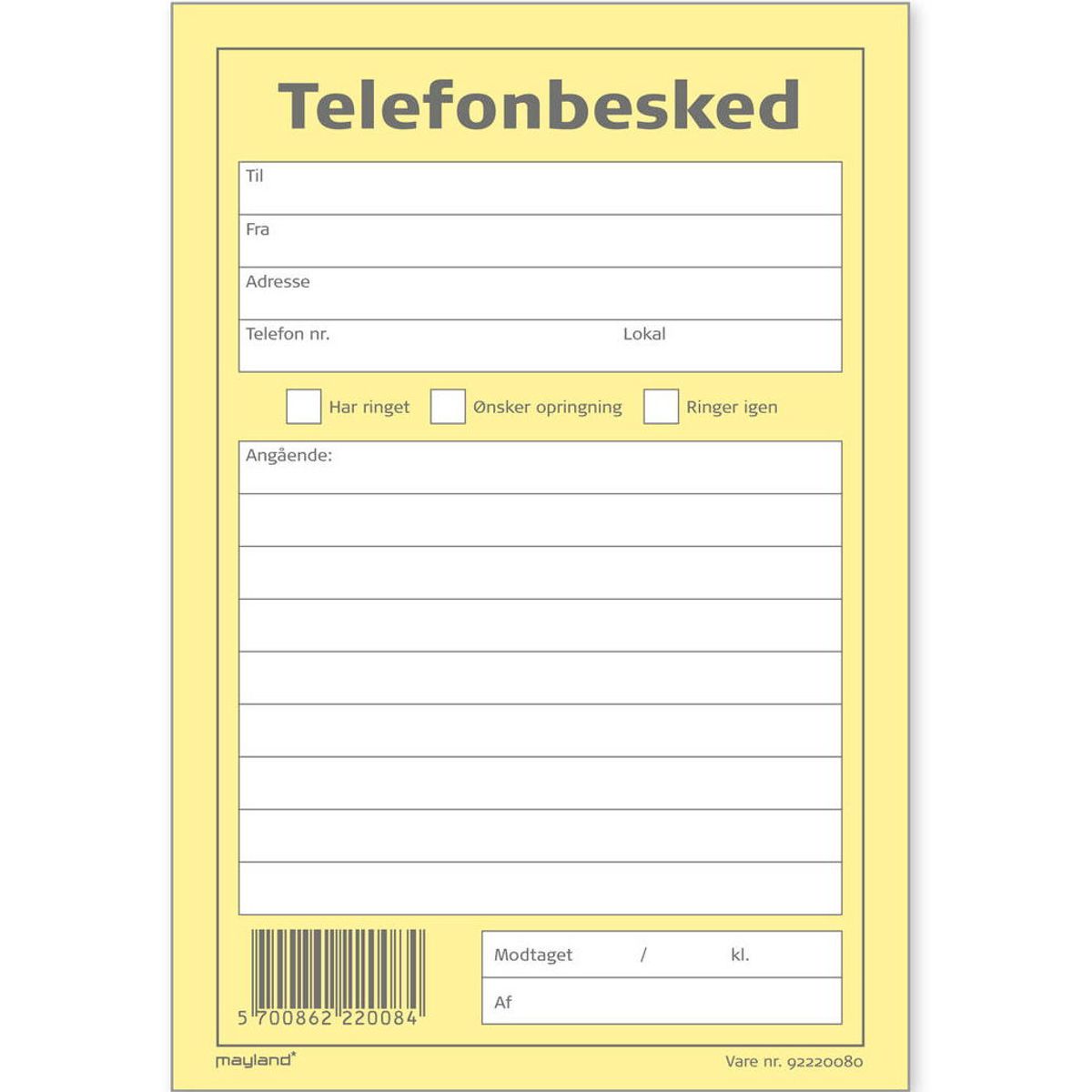 Mayland telefonbeskedblok 105x145mm