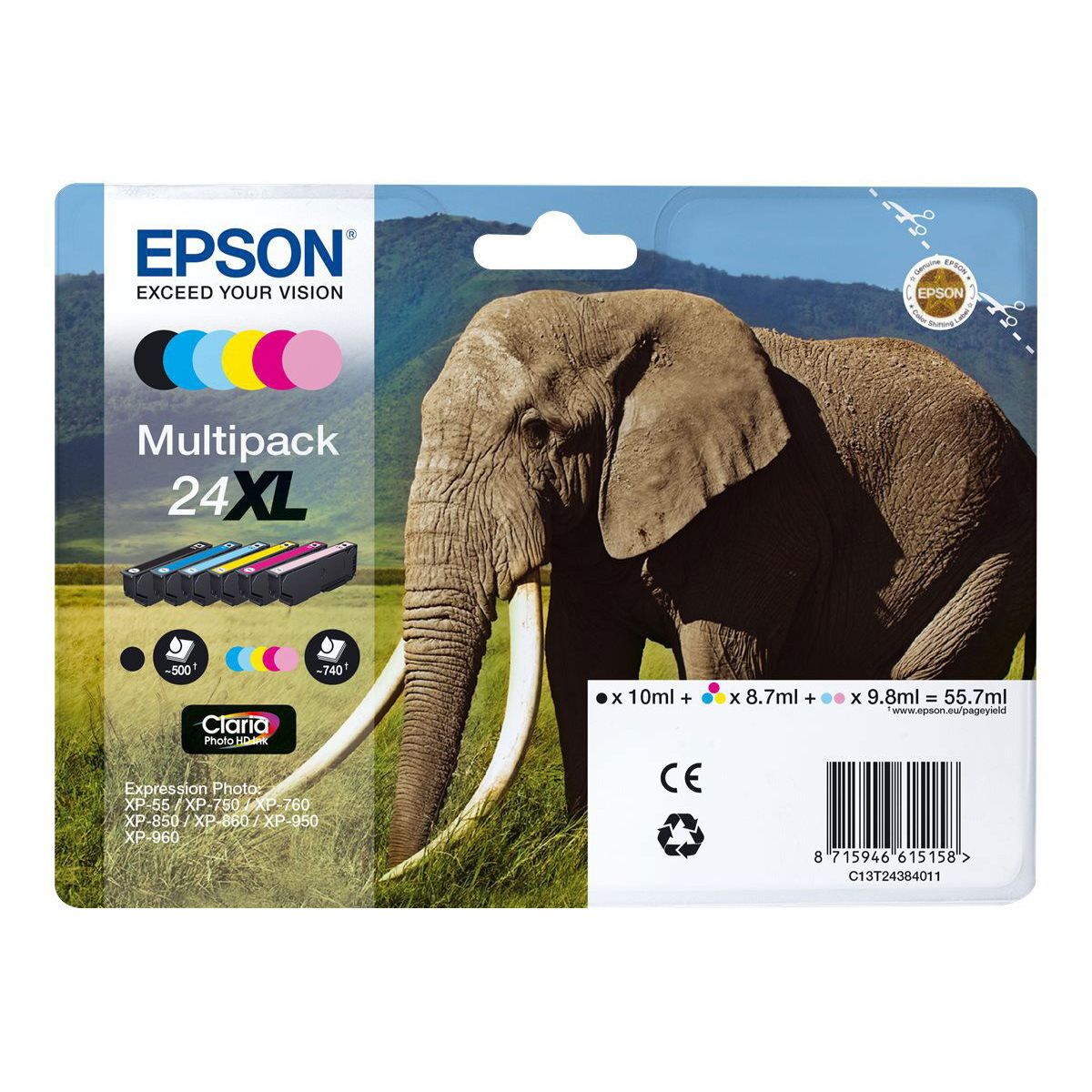 Epson 24XL C13T24384011 BK/C/M/Y/PM/PC Multipakke, 740 sider