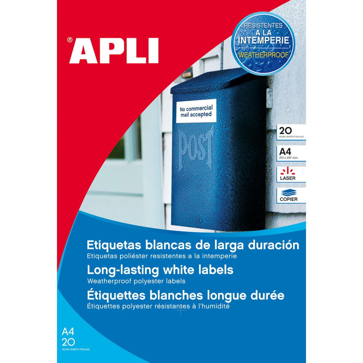 Apli langtidsholdbare etiketter 33.8 mm A4 hvid 480 etk