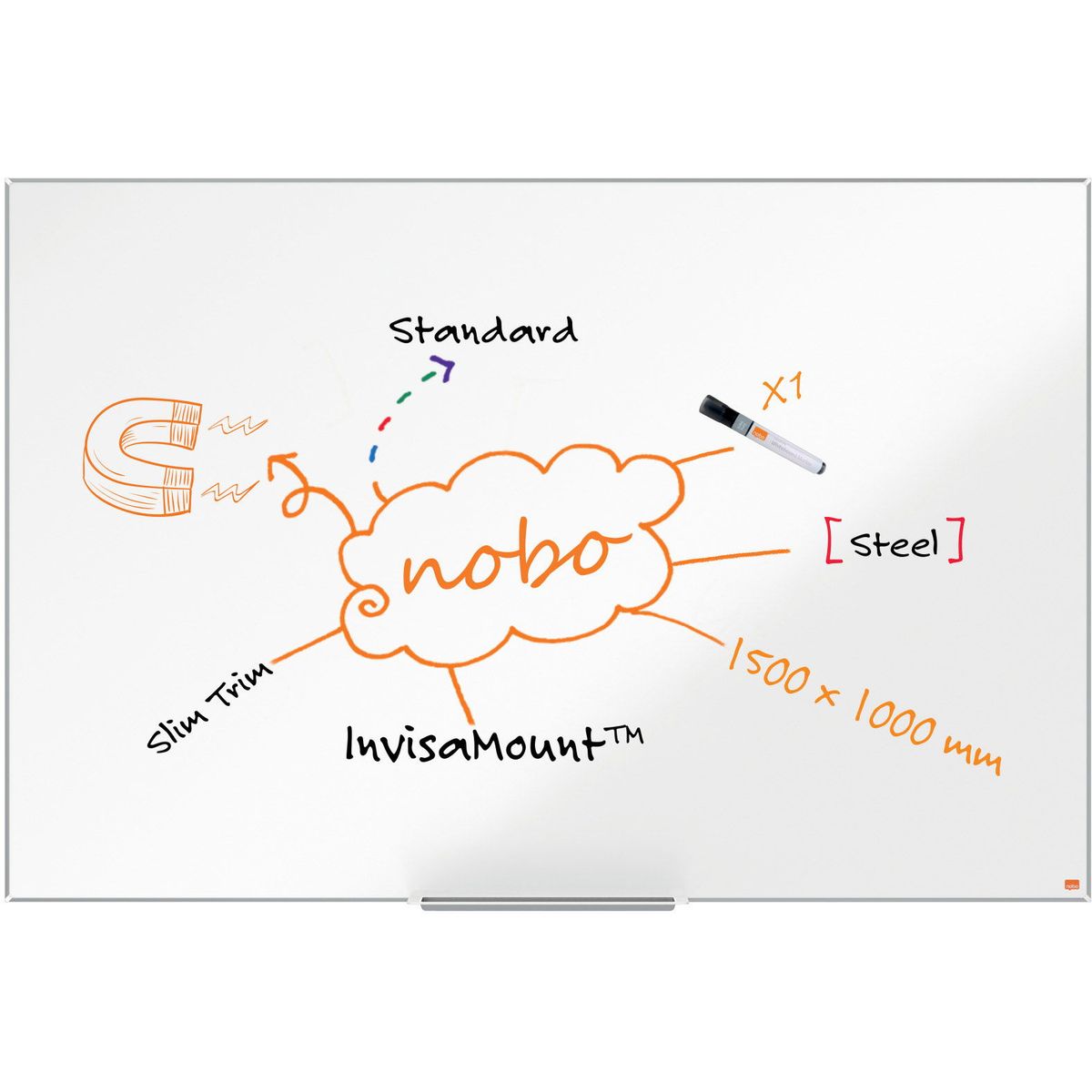 Nobo Impression Pro stål whiteboard 150x100cm hvid