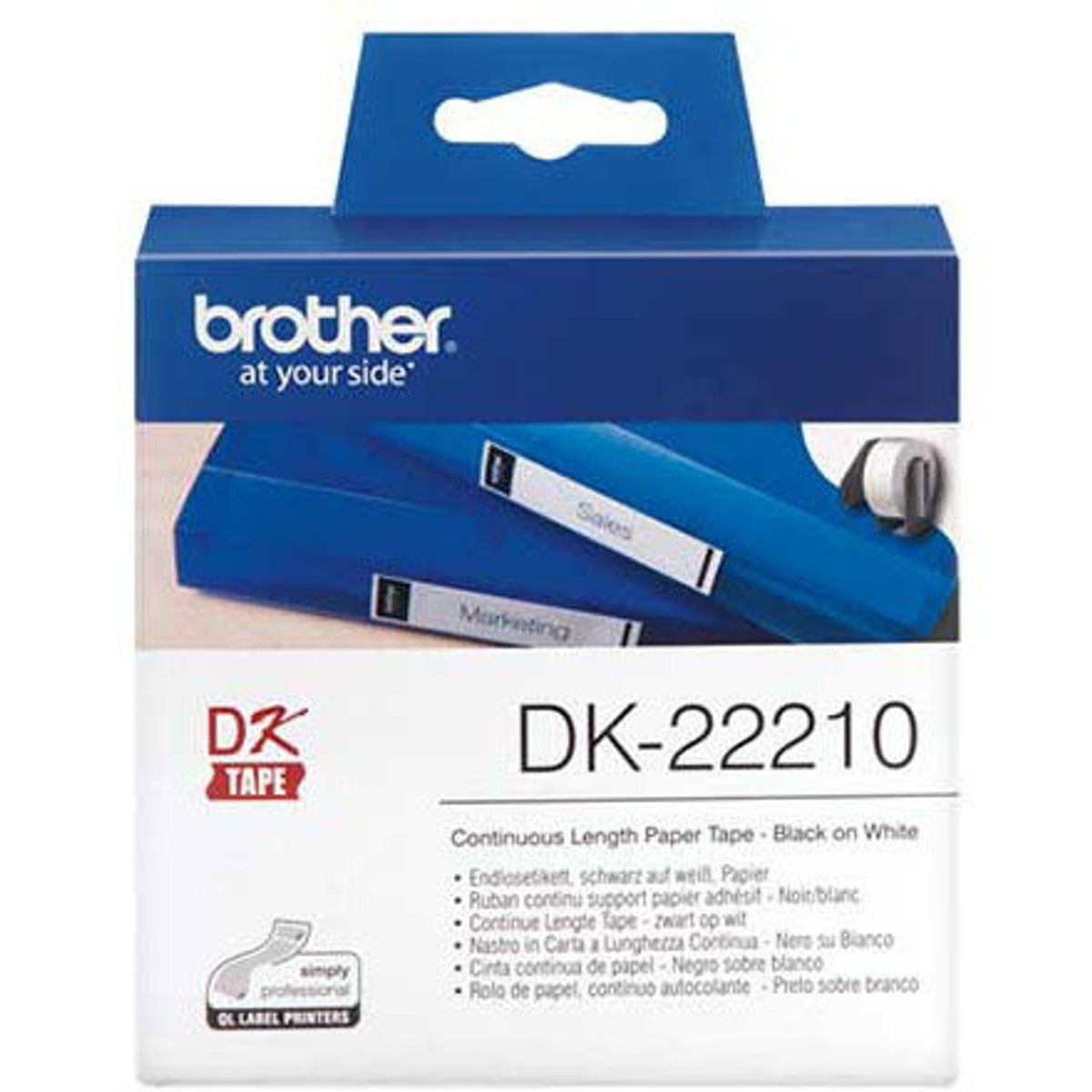 Brother DK22210 papiretiketter 29mmx30,48m hvid