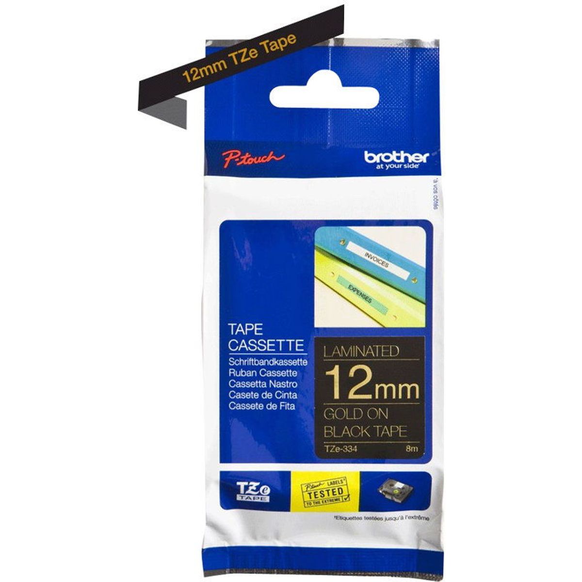 Brother TZe-tape TZE334 guld;sort 12 mm x 8 m