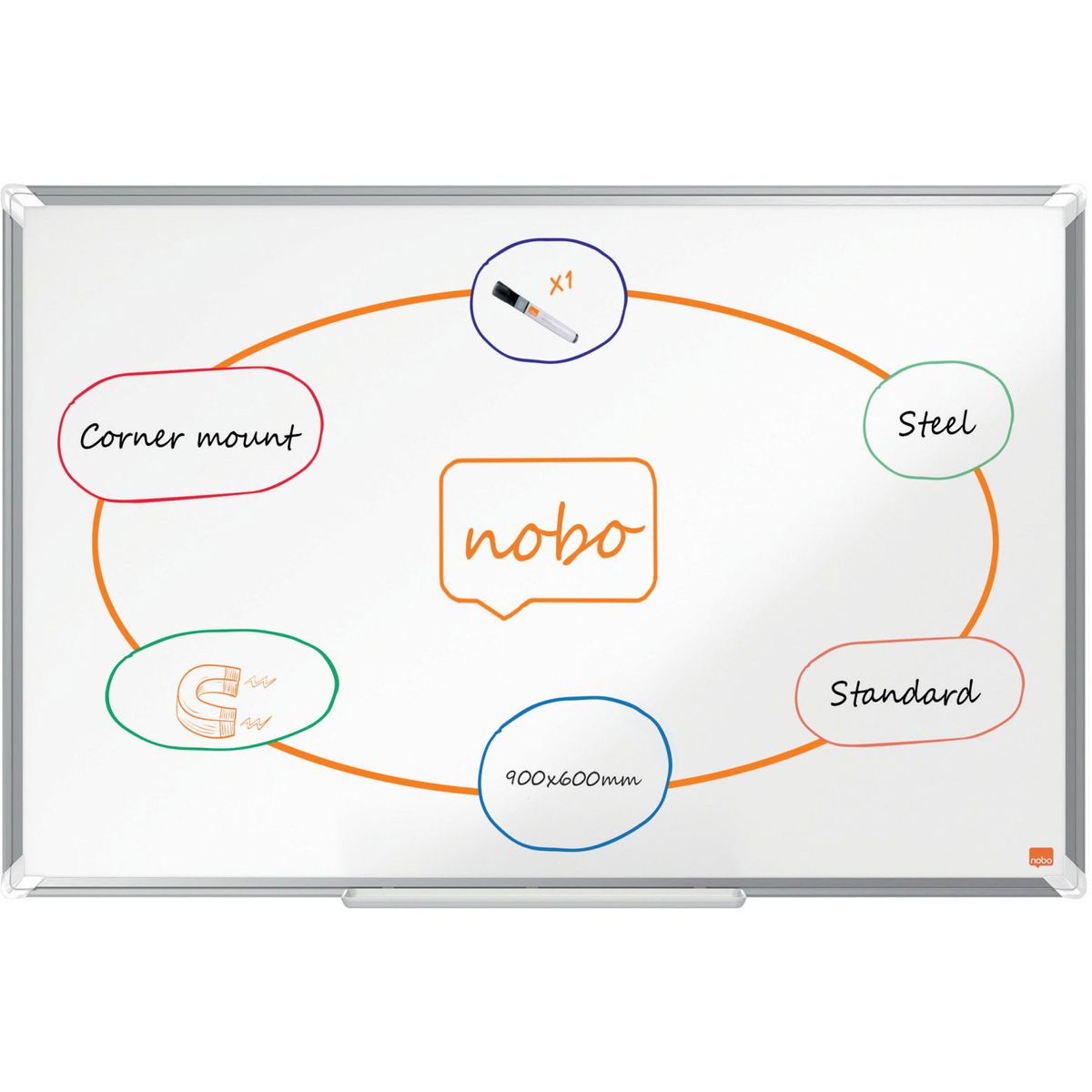 Nobo Premium Plus stål whiteboard 90x60cm hvid