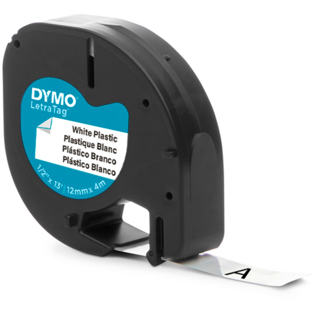 Dymo Letratag plasttape S0721660 sort;hvid 12 mm x 4 m