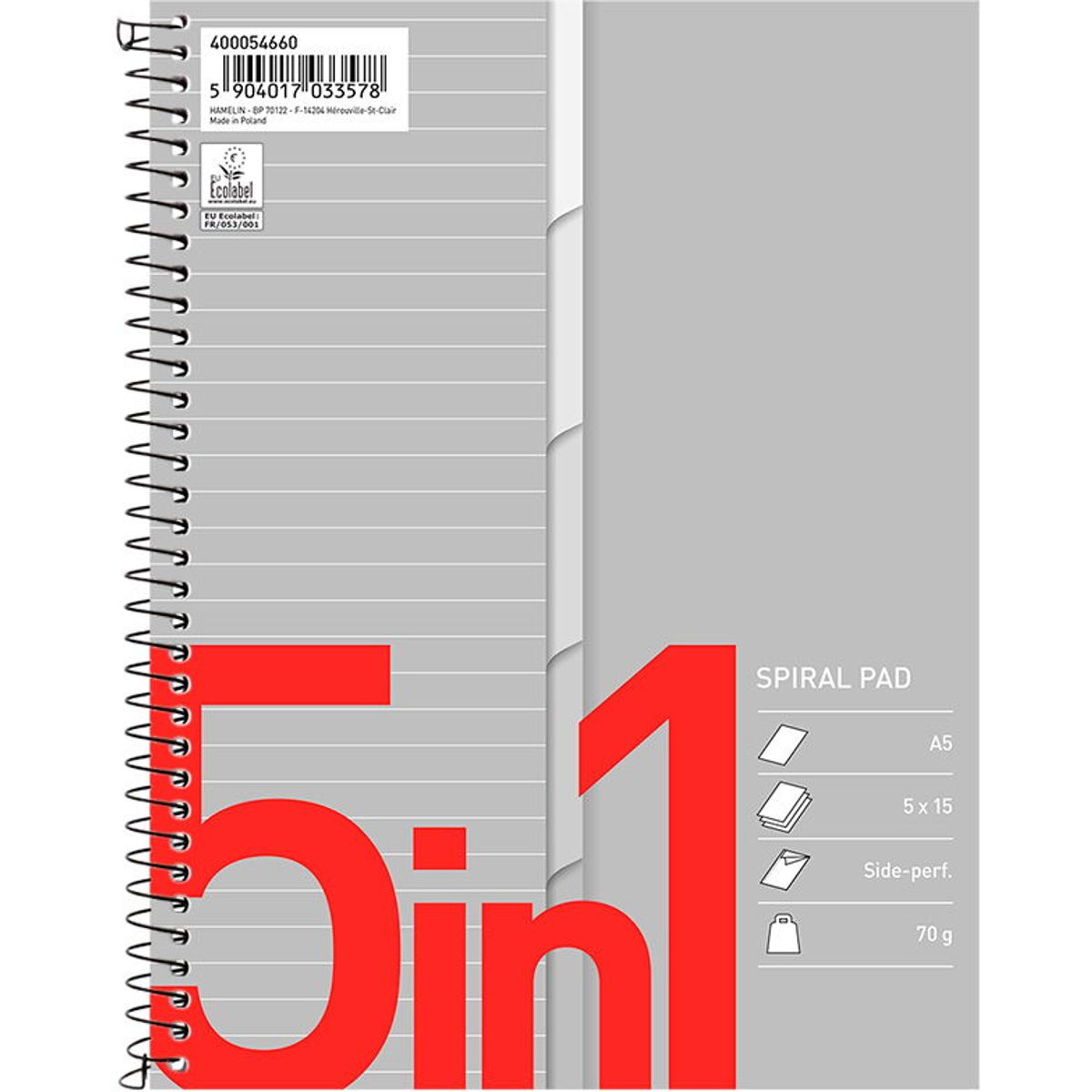 Bantex 5in1 Index spiralblok A5+ linjeret