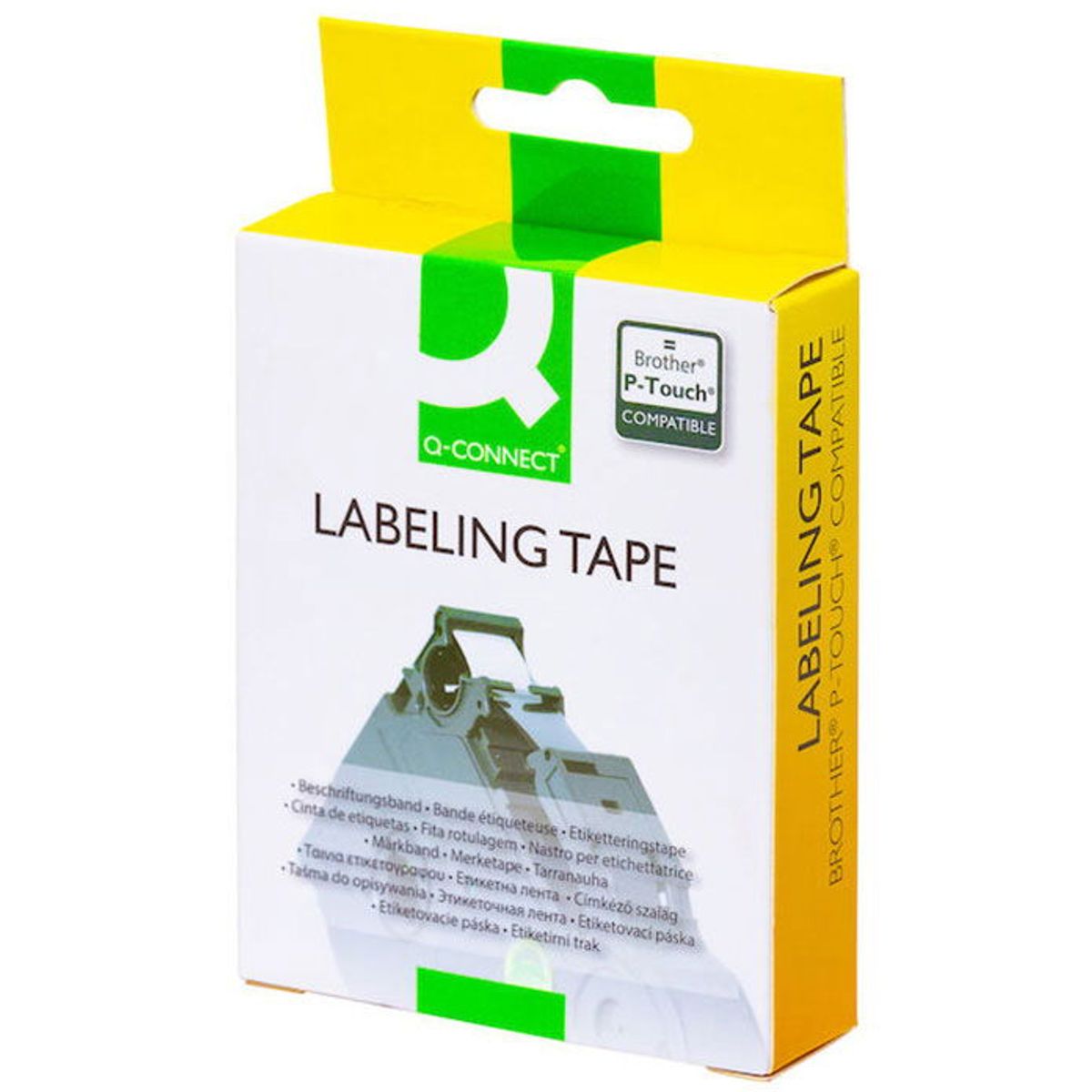 Q-connect lamineret Tze-tape KF18866 sort;gul 18 mm x 8 m