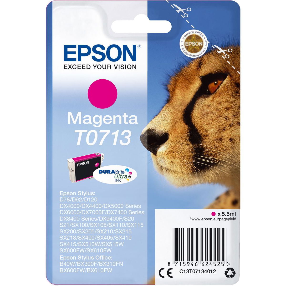 Epson T0713 C13T07134012 Magenta Blækpatron, 250 sider