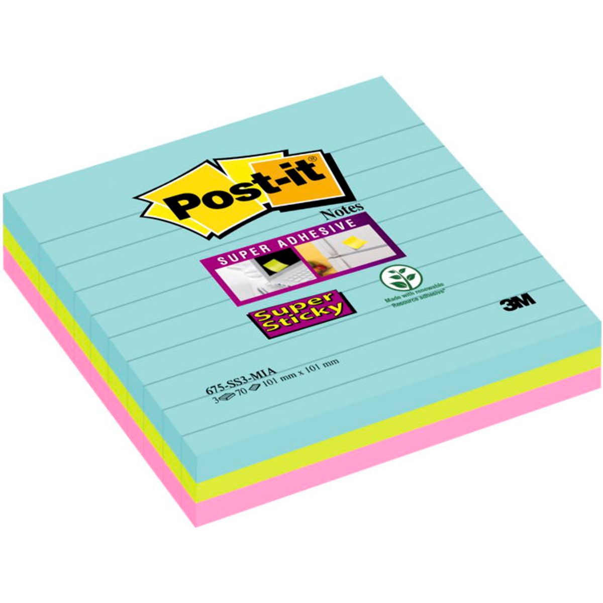 Post-it Miami notes 101 mm flerfarvet 3 blk