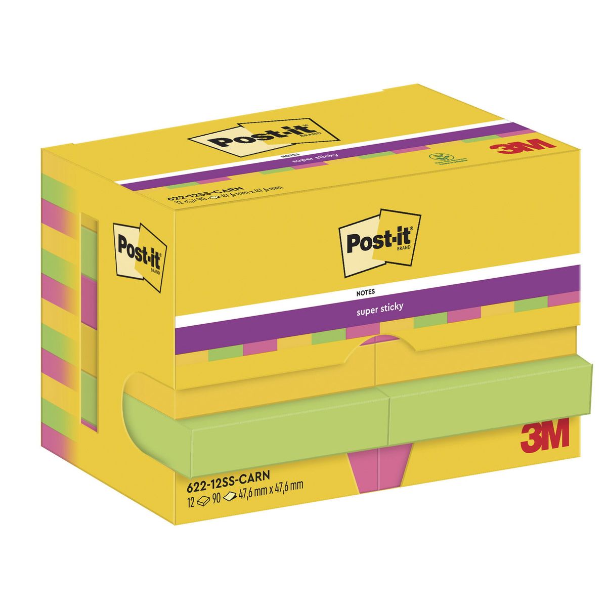 Post-it Super Sticky notes 47,6x47,6mm Carnival 12stk