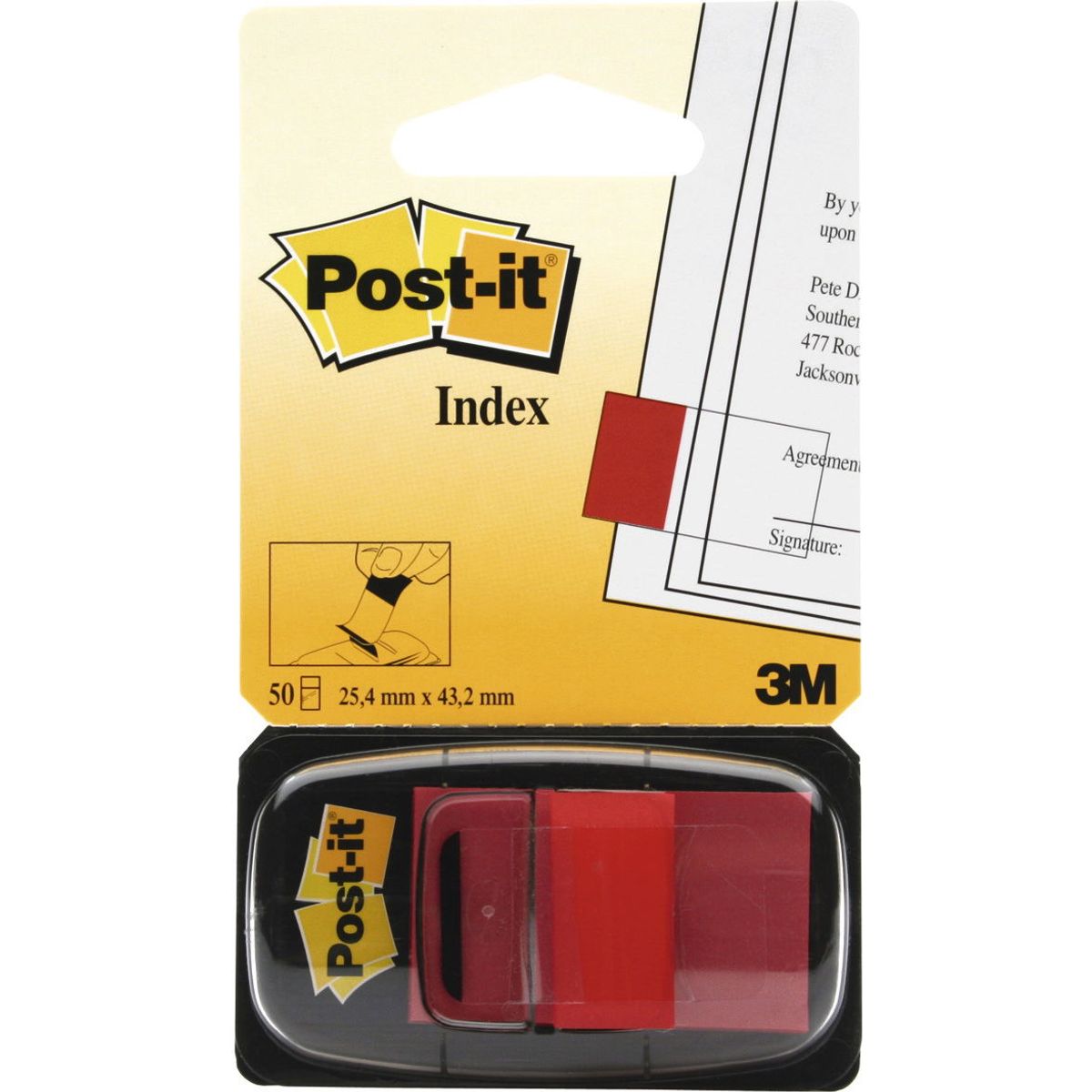 Post-it indexfaner 43 mm x 25 mm, rodtransparent