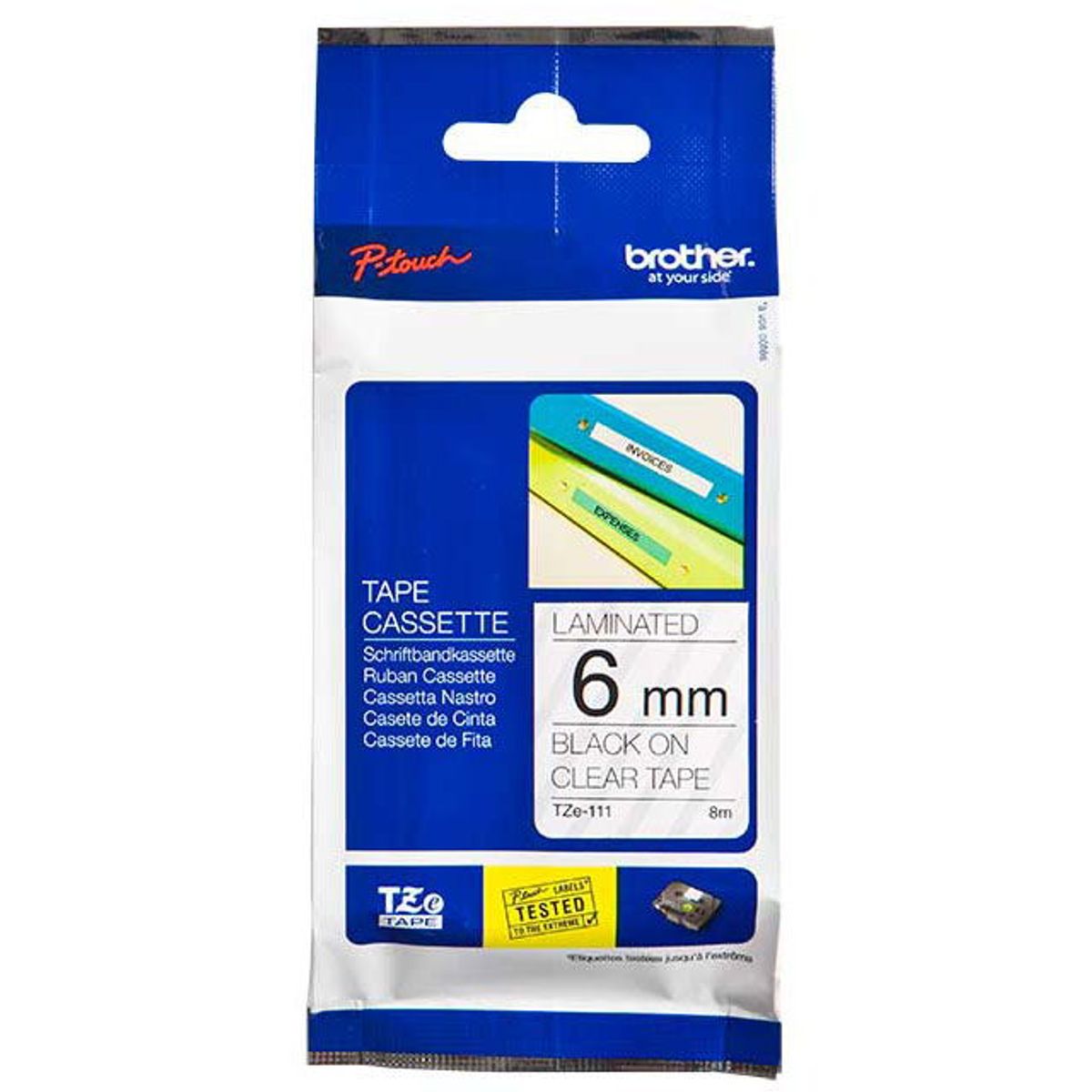 Brother TZe-tape TZE111 sort;klar 6 mm x 8 m