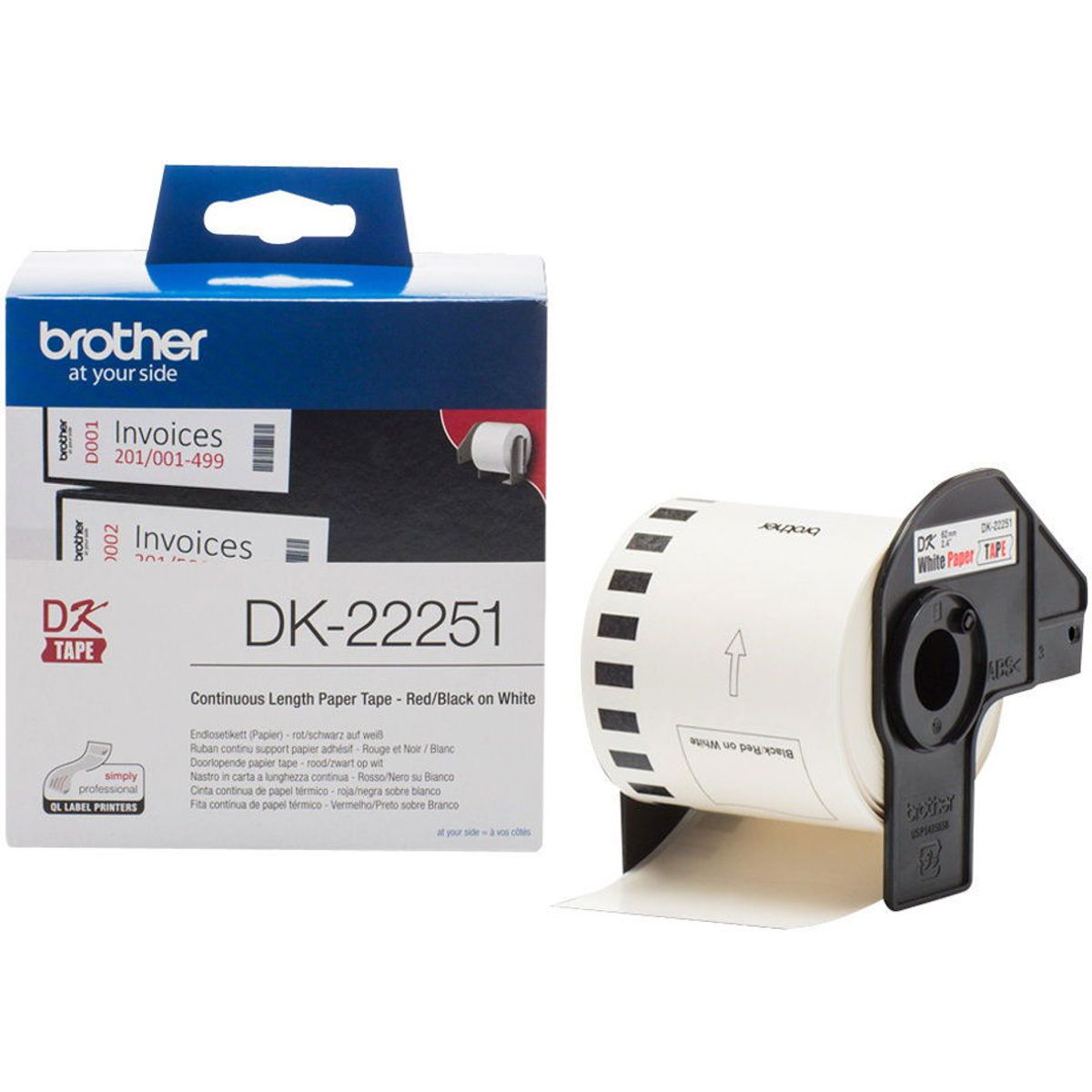 Brother DK22251 label 62mmx15m sort/rød/hvid