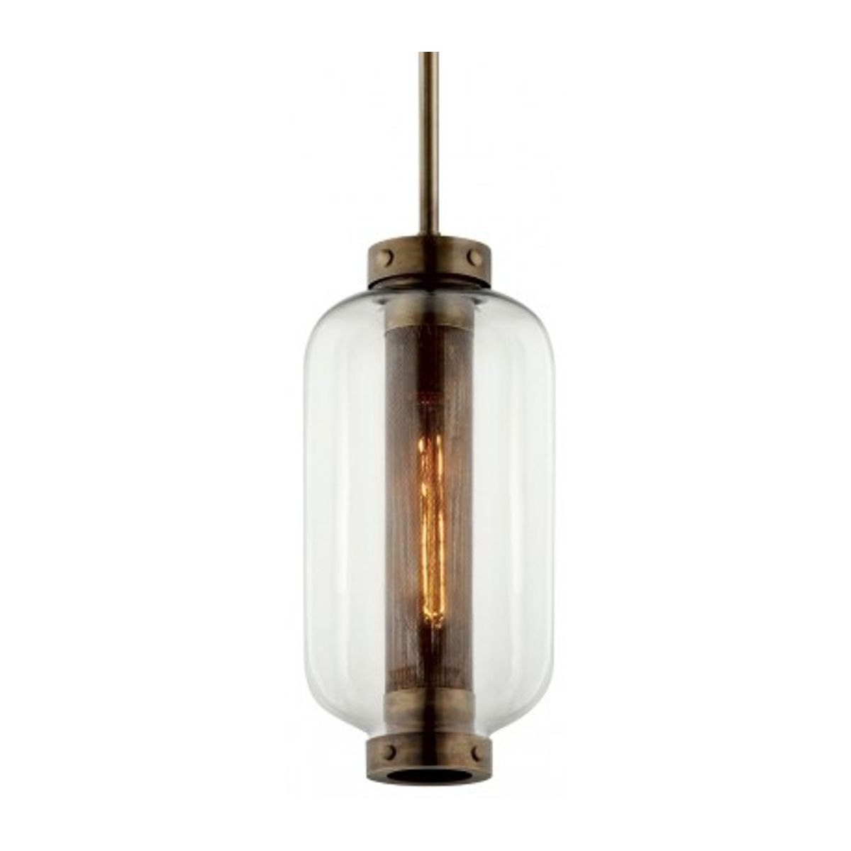 Atwater loftlampe i stål og glas H68 - 147 cm 1 x E27 - Antik messing/Klar