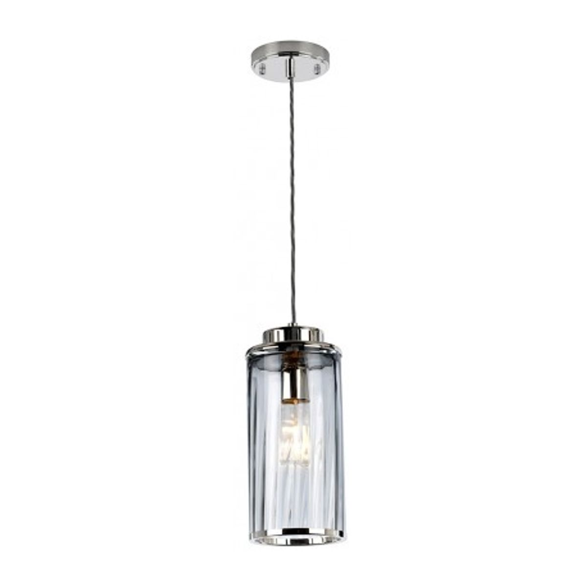 Reno Loftlampe i glas og stål H44 - 229 cm 1 x E27 - Poleret nikkel/Røget