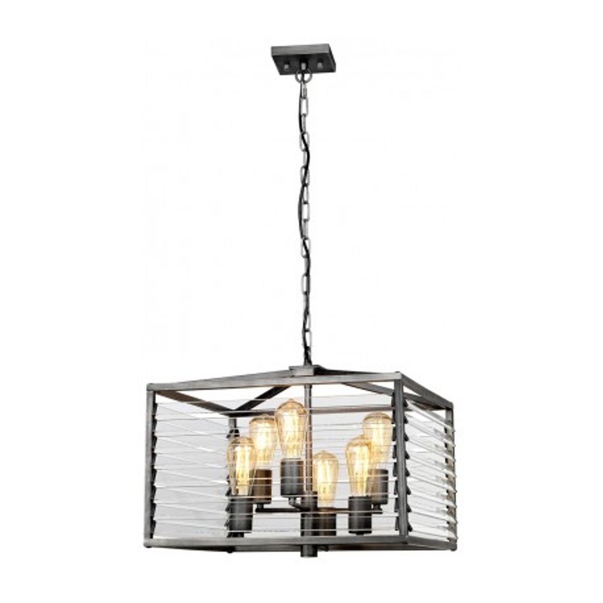 Louvre Loftlampe i glas og stål H49 - 352 cm 6 x E27 - Gun metal/Klar