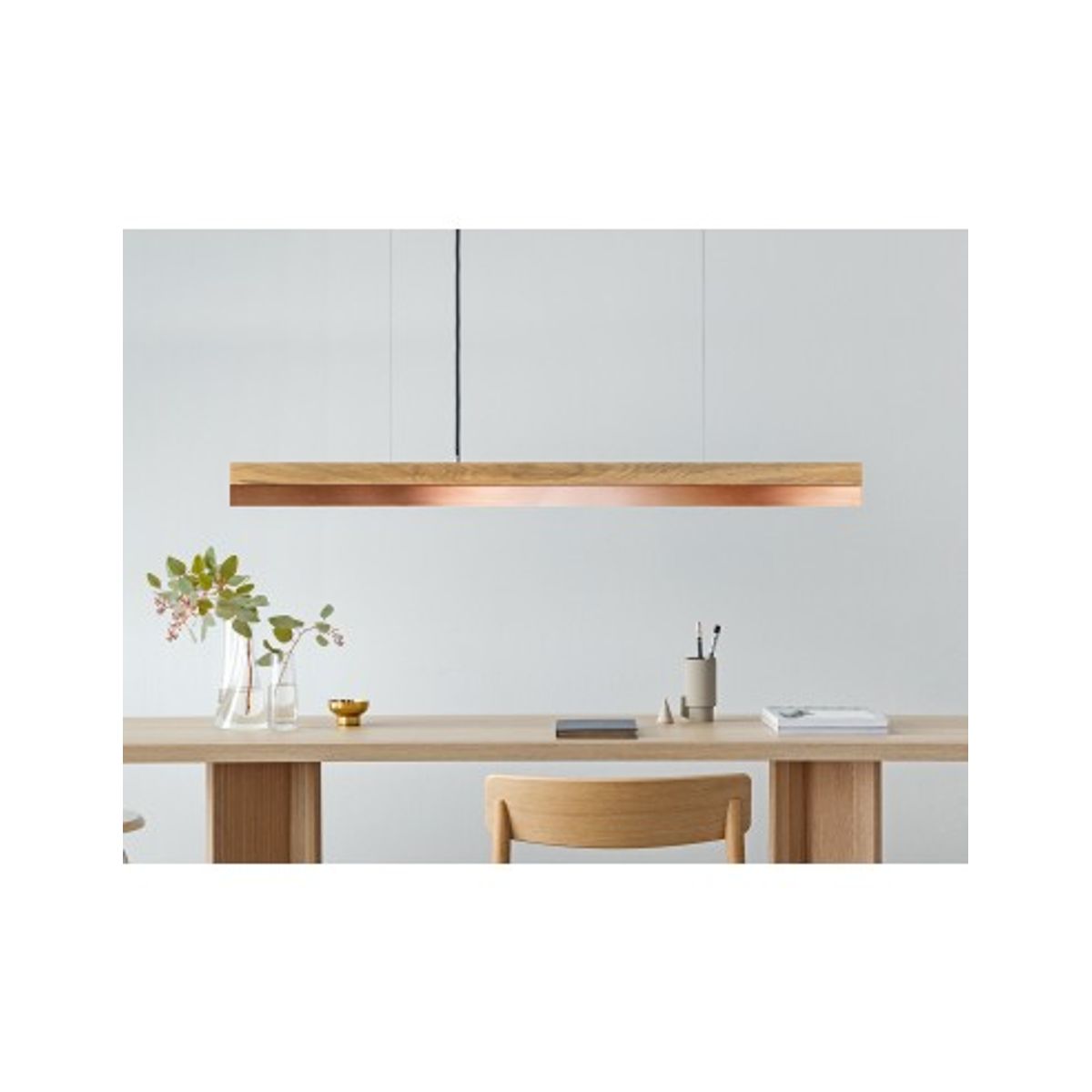 Langbordspendel i egetræ og kobber 122 cm 25W LED - Egetræ/Kobber