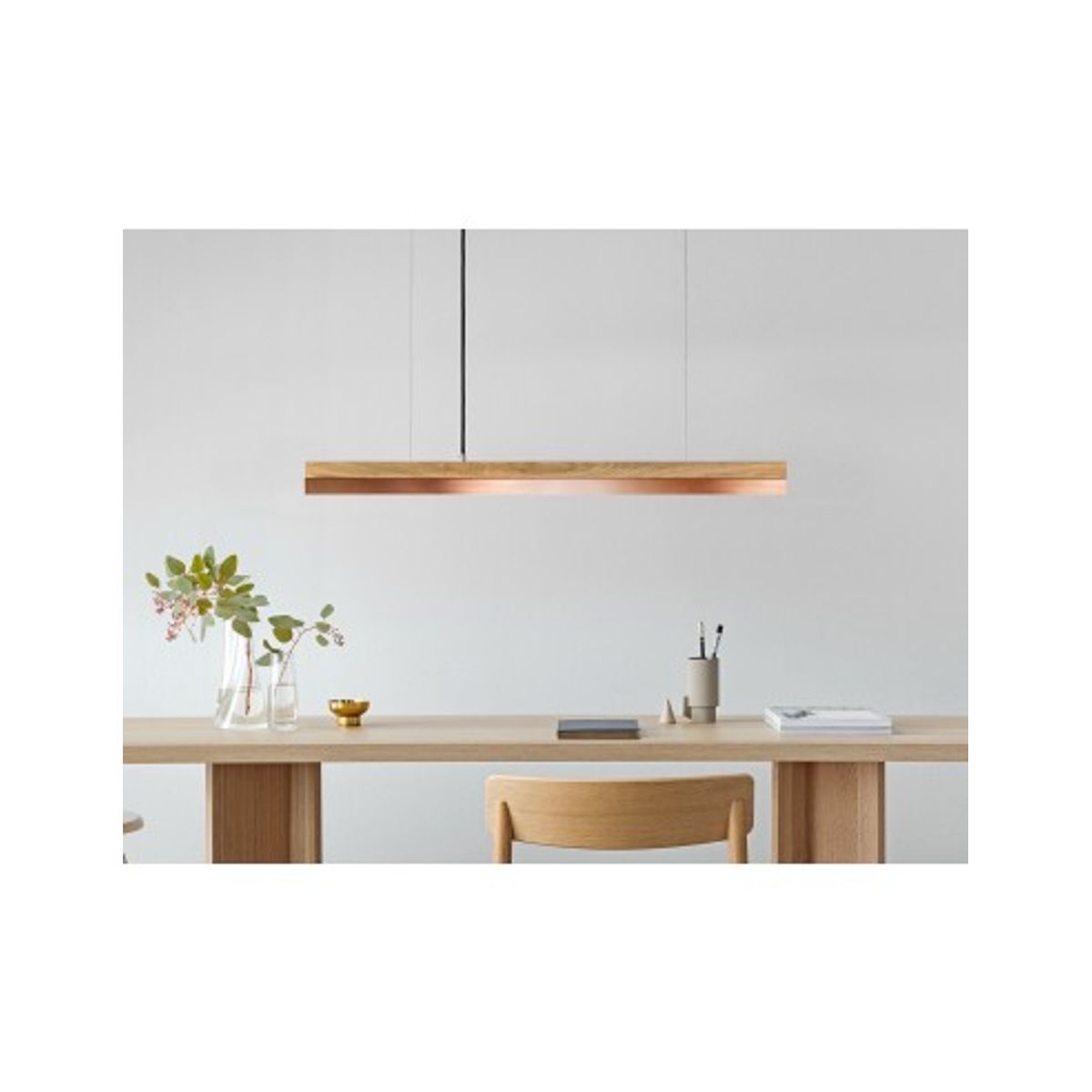 Langbordspendel i egetræ og kobber 92 cm 25W LED - Egetræ/Kobber