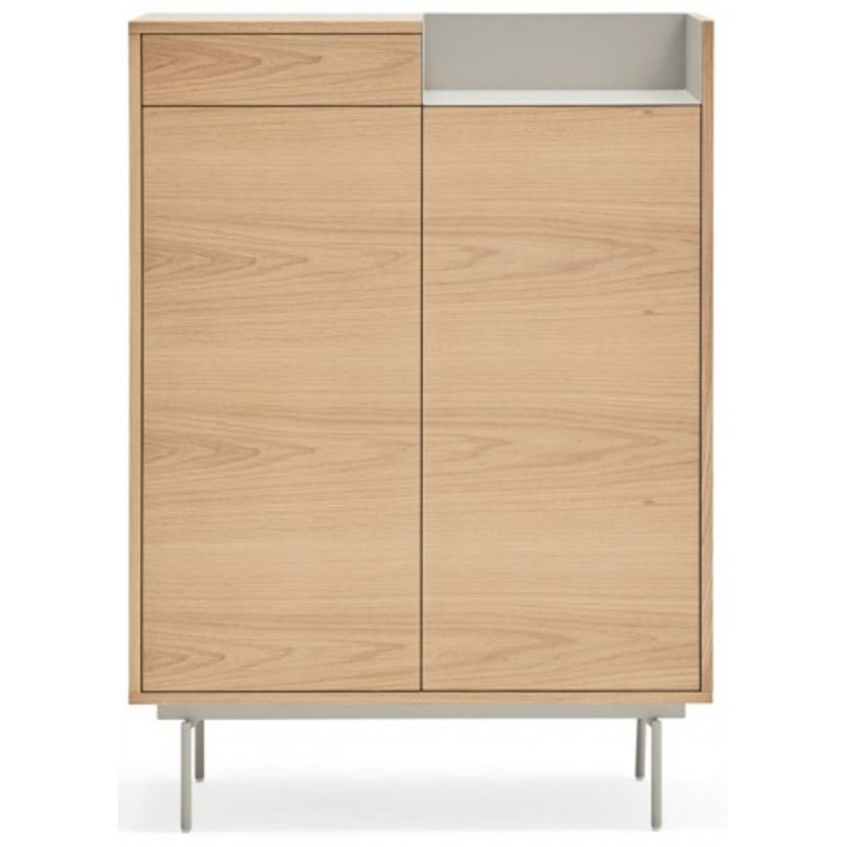 Valley highboard i metal og mdf finér H130 cm - Lysegrå/Eg