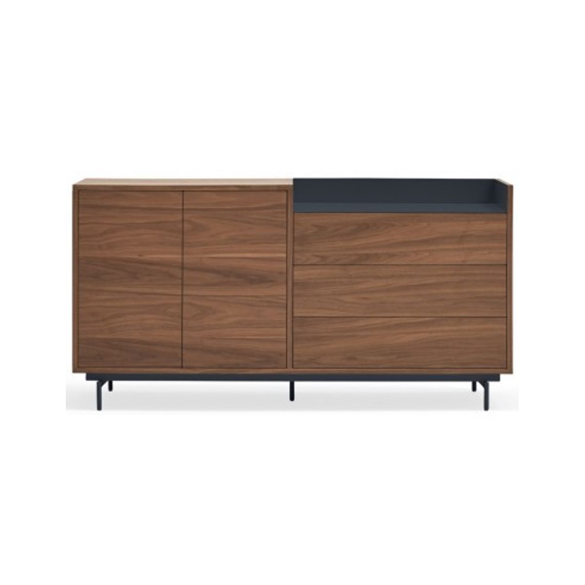 Valley sideboard i metal og mdf finér B150 cm - Mørkeblå/Valnød