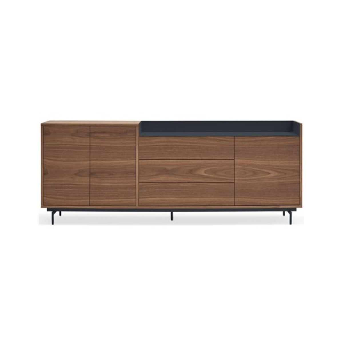 Valley sideboard i metal og mdf finér B200 cm - Mørkeblå/Valnød