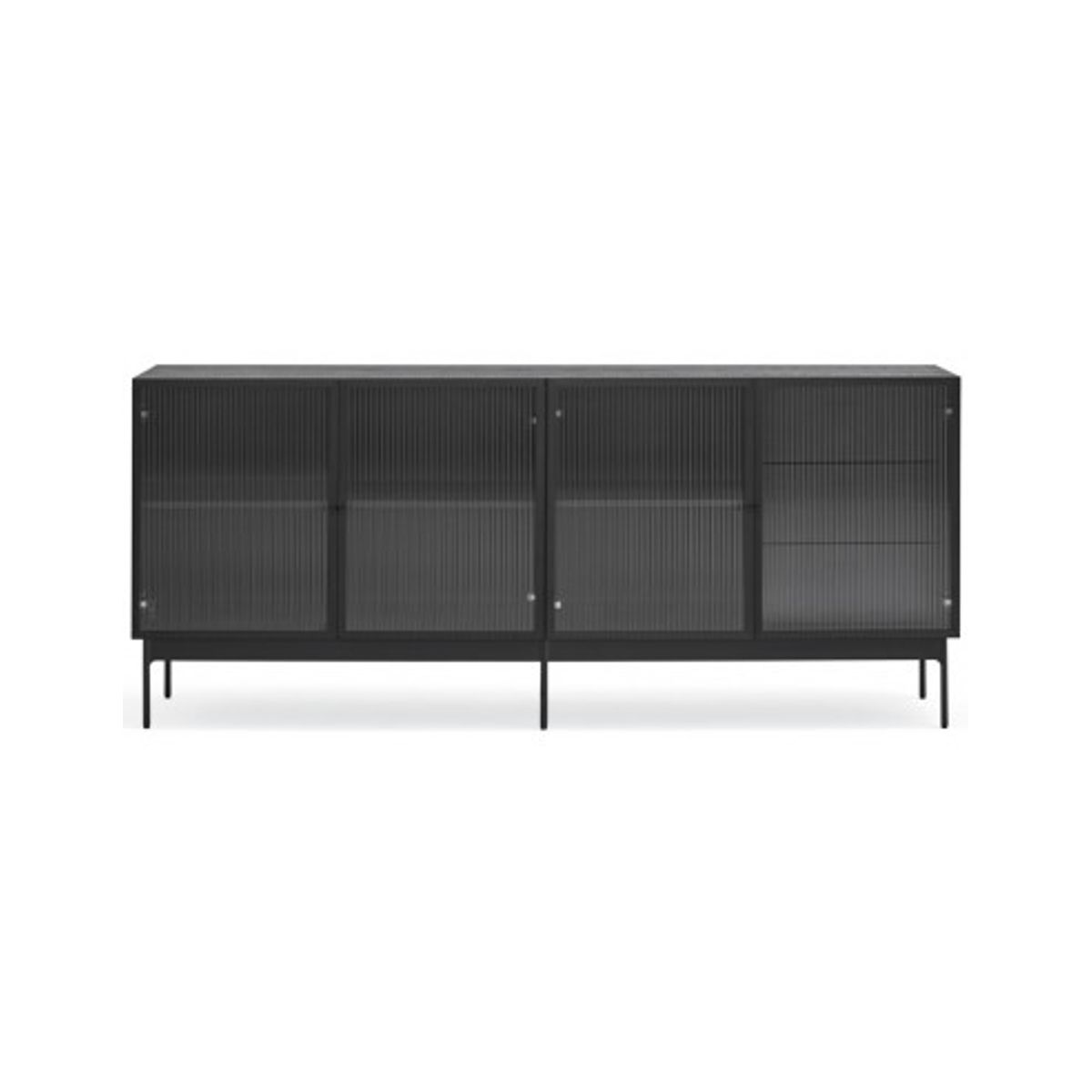 Blur sideboard i metal og mdf finér B180 cm - Sort/Klar rillet