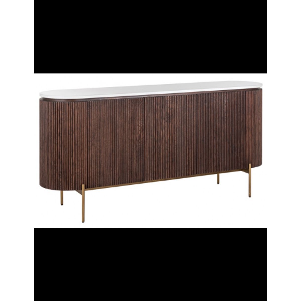 Barkley sideboard i metal, egetræ og marmor B180 cm - Børstet guld/Rustik brun/Hvid marmor