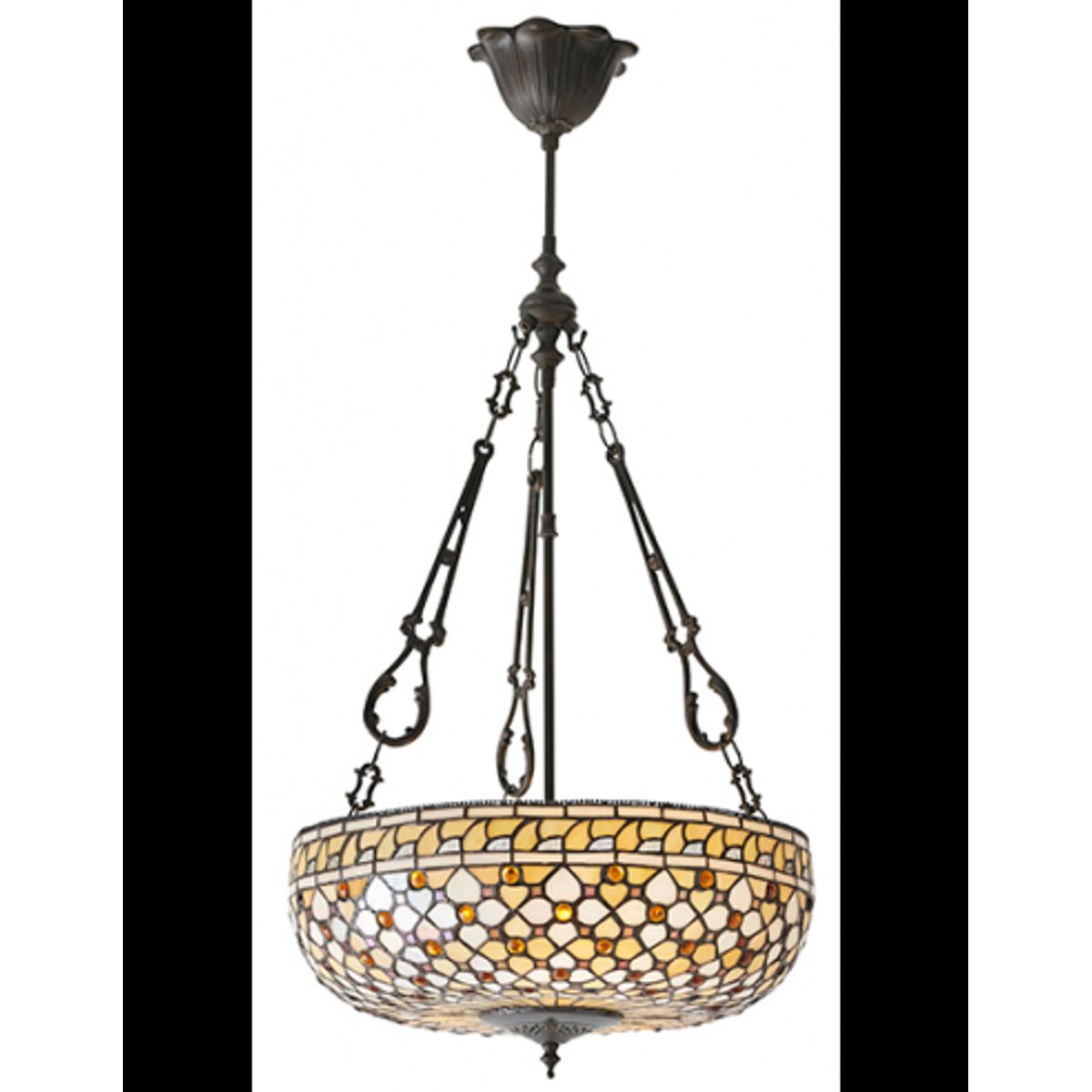 Tiffany Mille Loftlampe i stål og glas Ø45 cm 3 x E27 - Antik bronze/Multi