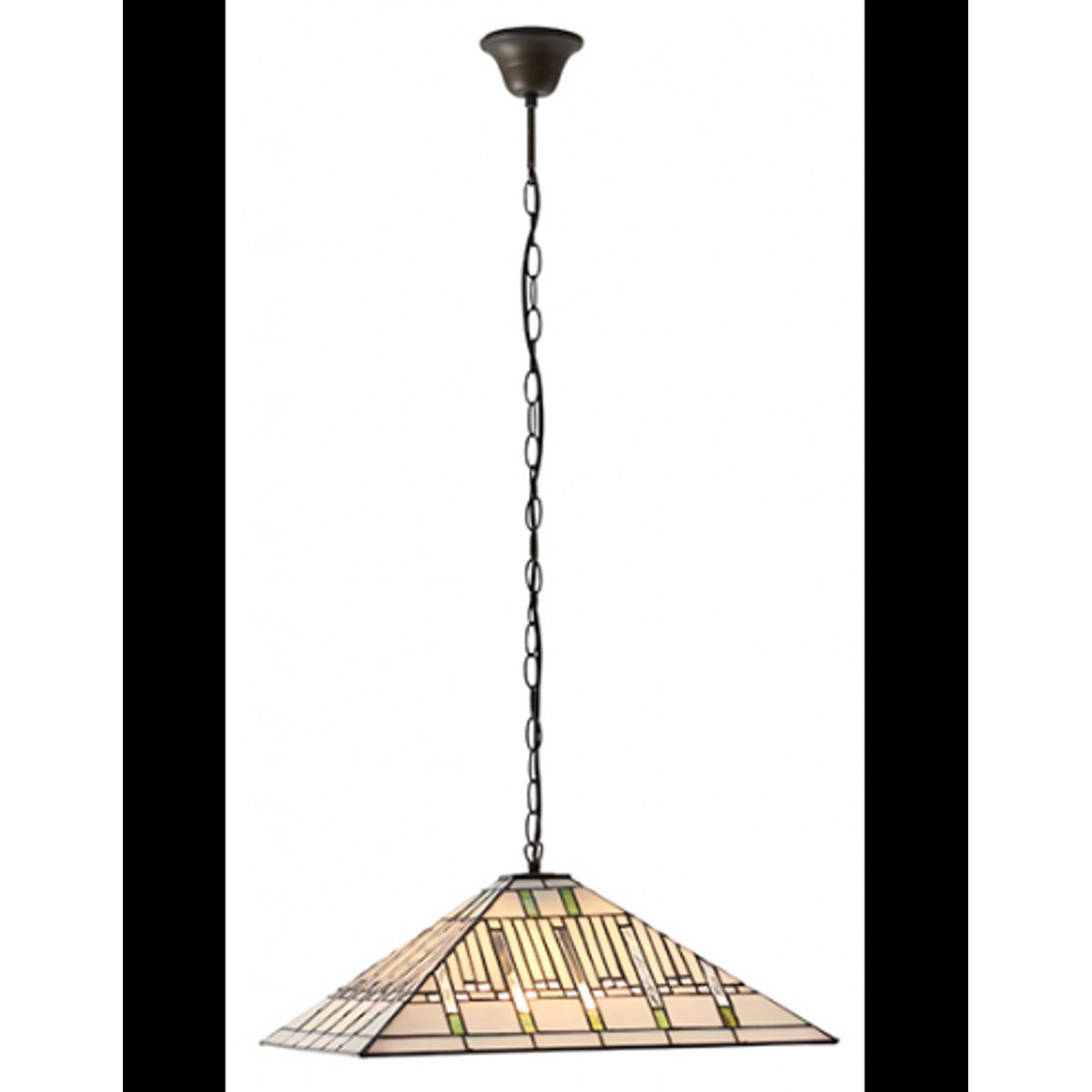 Tiffany Mission Loftlampe i stål og glas 50 x 50 cm 3 x E27 - Antik bronze/Multi