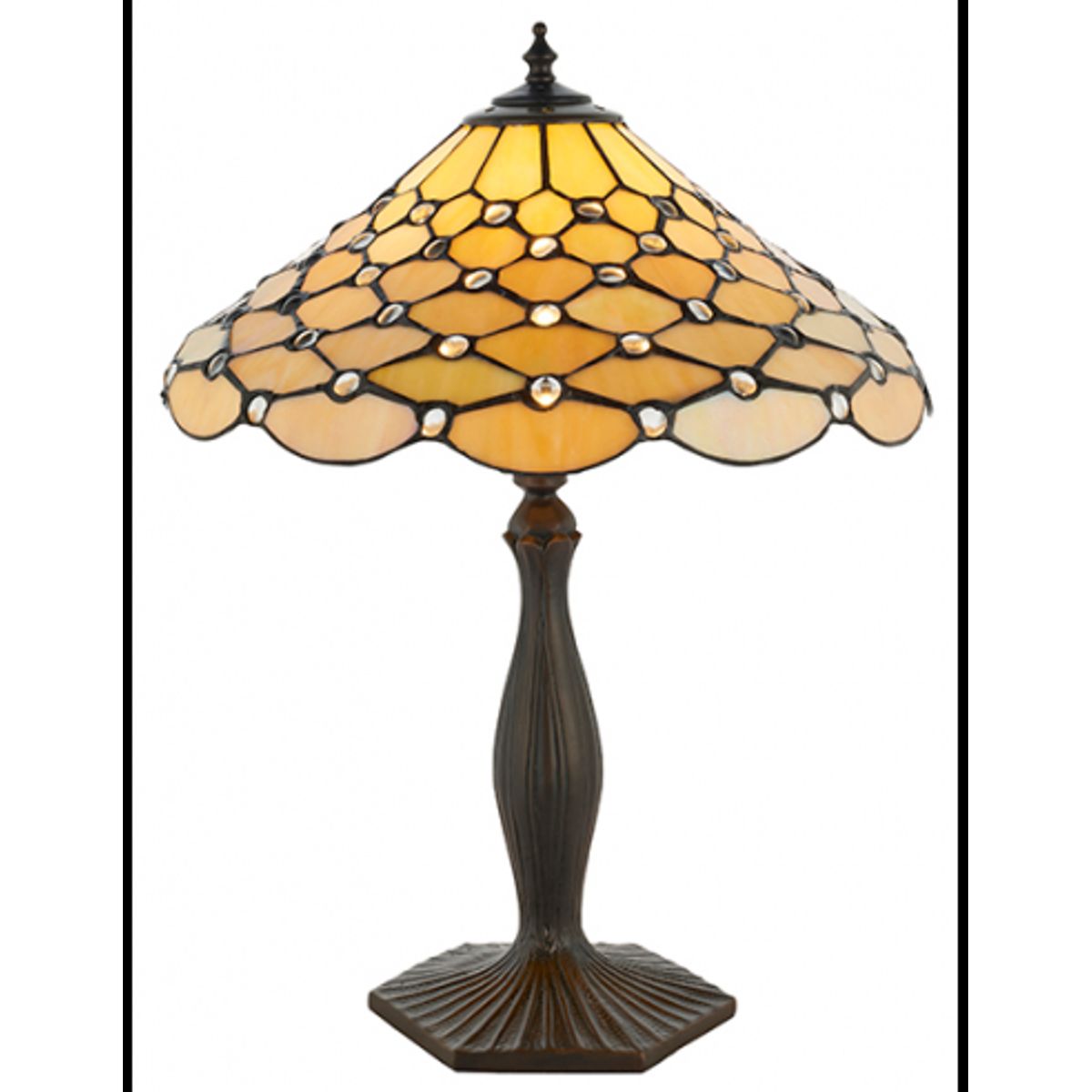 Tiffany Pearl Bordlampe i zink og glas H50 cm 1 x E27 - Antik bronze/Multi