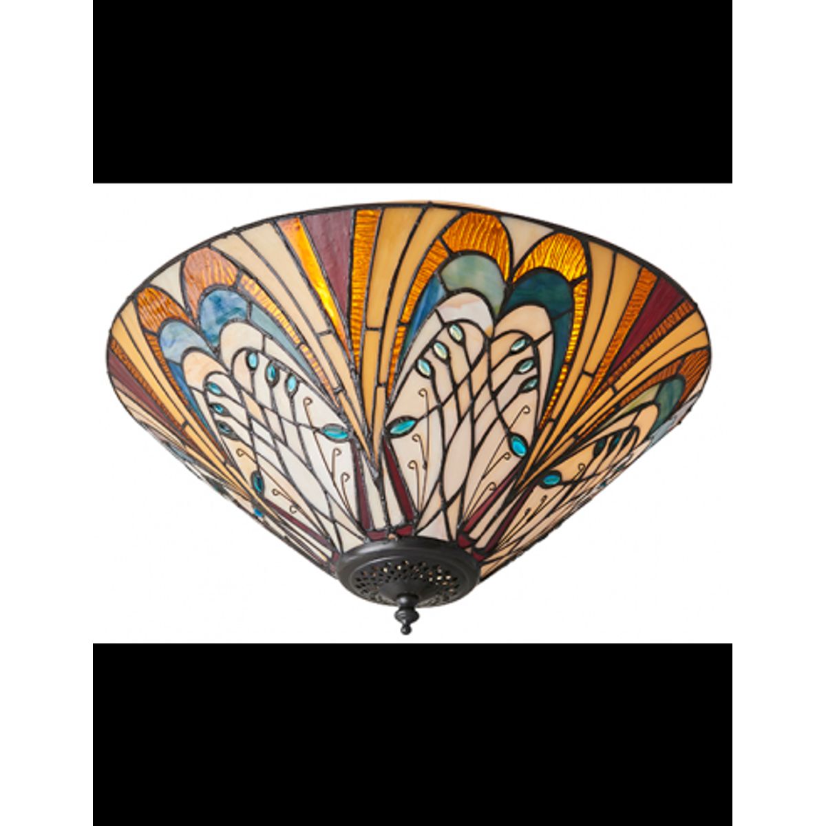 Tiffany Hector Plafond i stål og glas Ø40 cm 2 x E27 - Antik bronze/Multi