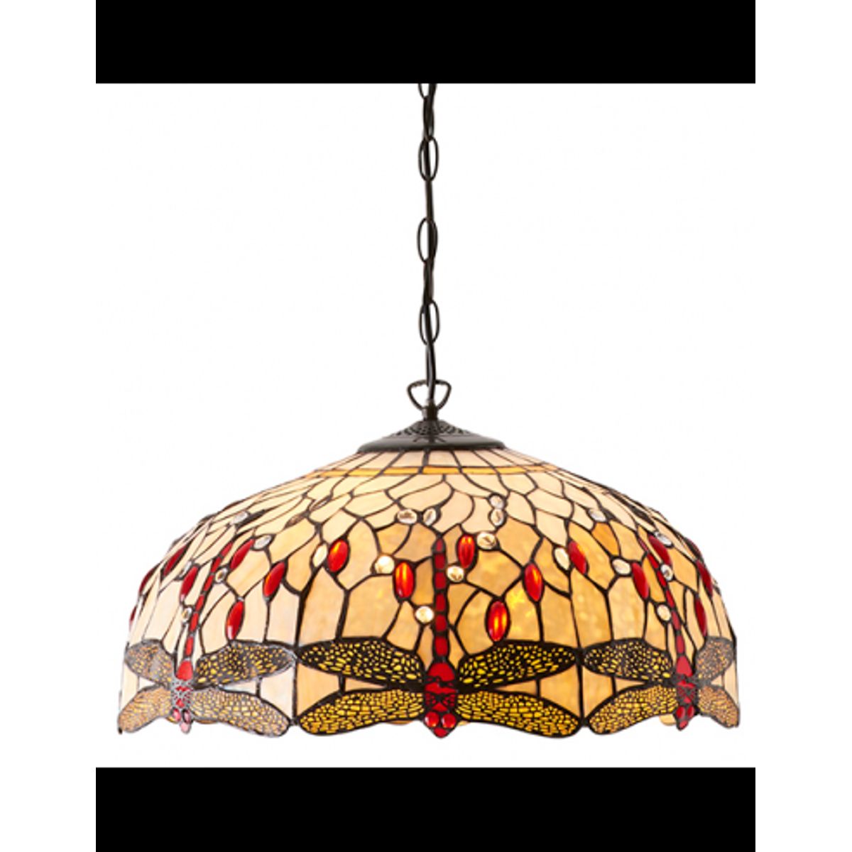 Tiffany Dragonfly Loftlampe i stål og glas Ø50 cm 3 x E27 - Antik bronze/Multi