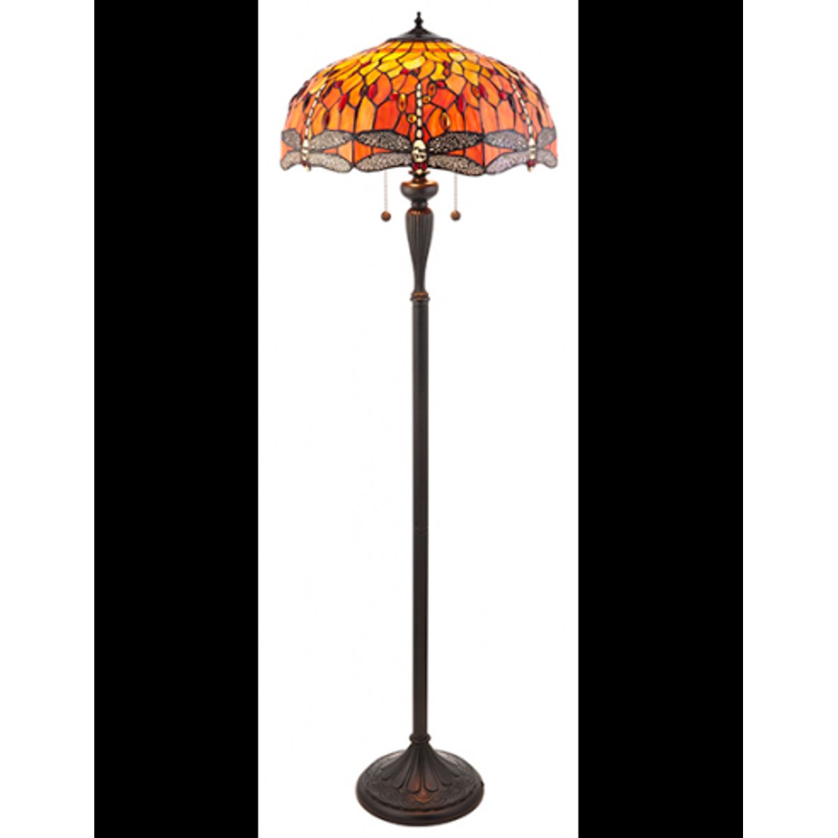 Tiffany Dragonfly Gulvlampe i polyresin og glas H156 cm 2 x E27 - Antik bronze/Multi