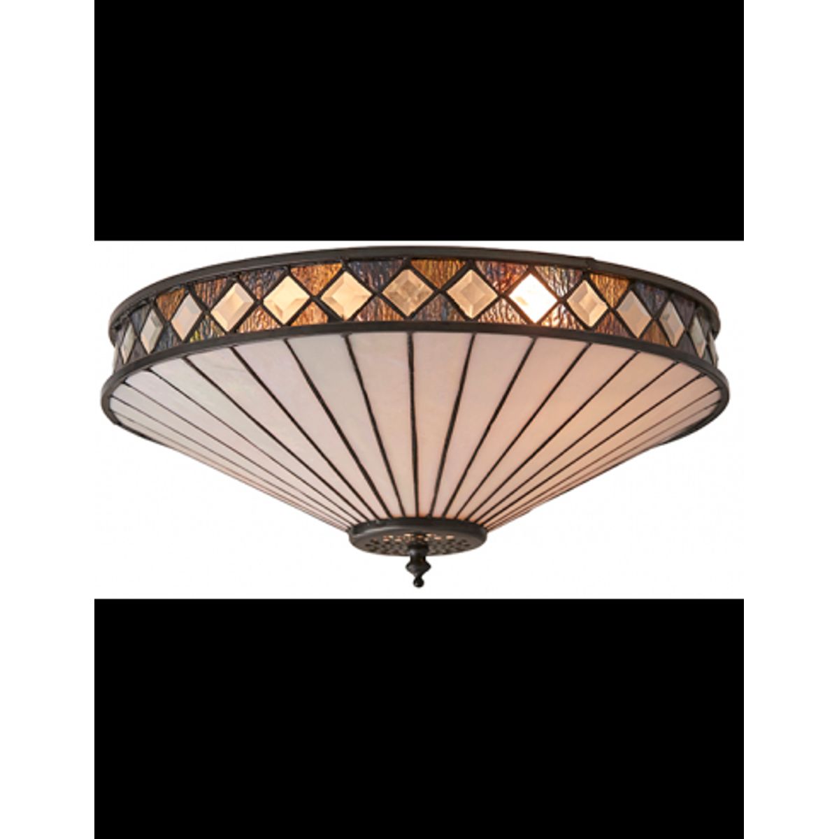 Tiffany Fargo Plafond i stål og glas Ø41,5 cm 2 x E27 - Antik bronze/Multi