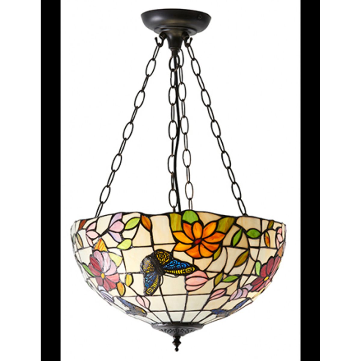 Tiffany Butterfly Loftlampe i stål og glas Ø41 cm 3 x E27 - Antik bronze/Multi