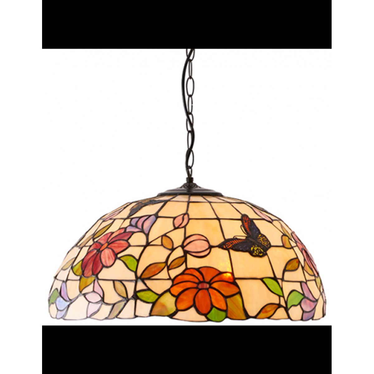 Tiffany Butterfly Loftlampe i stål og glas Ø50 cm 3 x E27 - Antik bronze/Multi